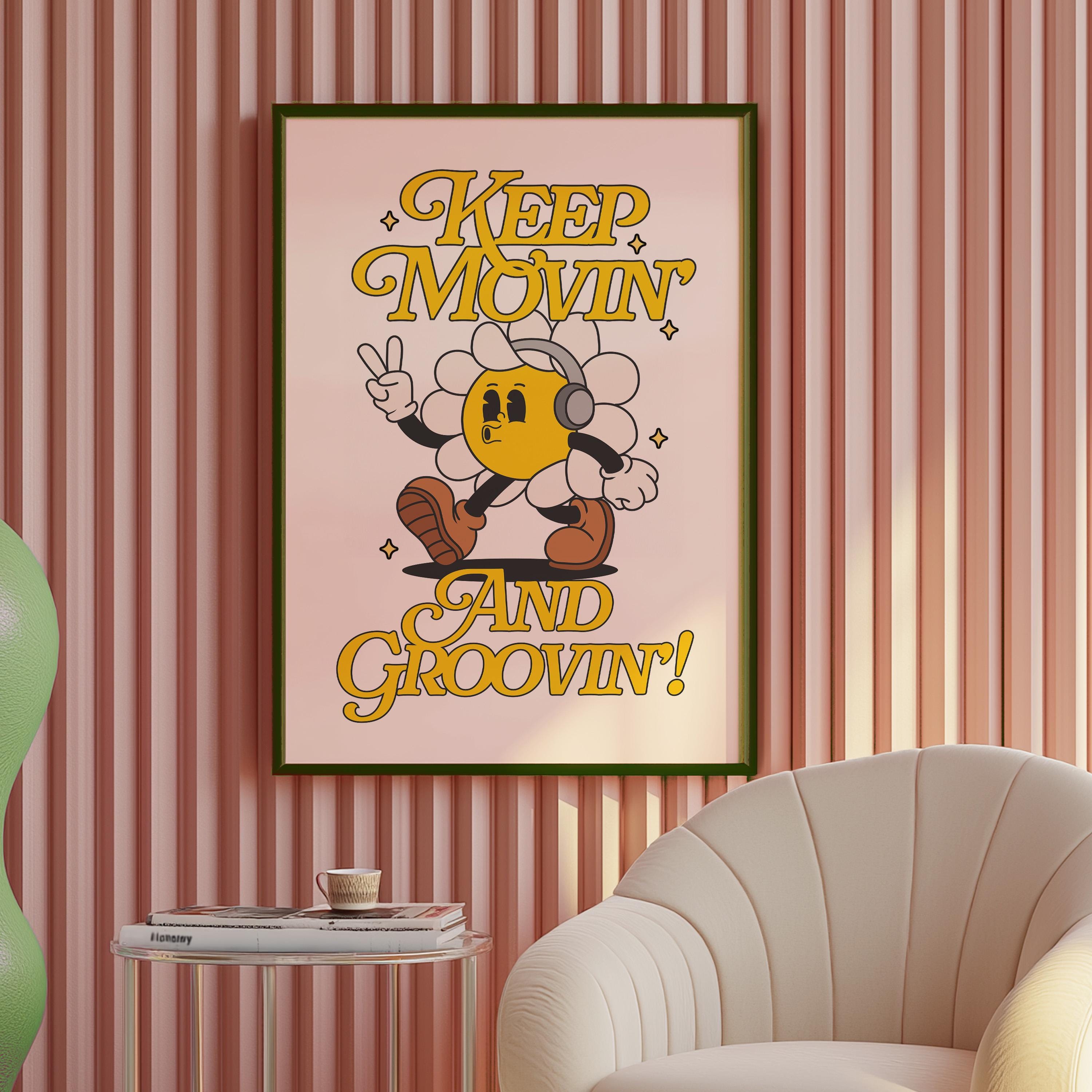 Kids Art Print – Cute Cartoon Flower Art, Retro Floral Decor for Kids Room & Classroom, Moving and Grooving Design