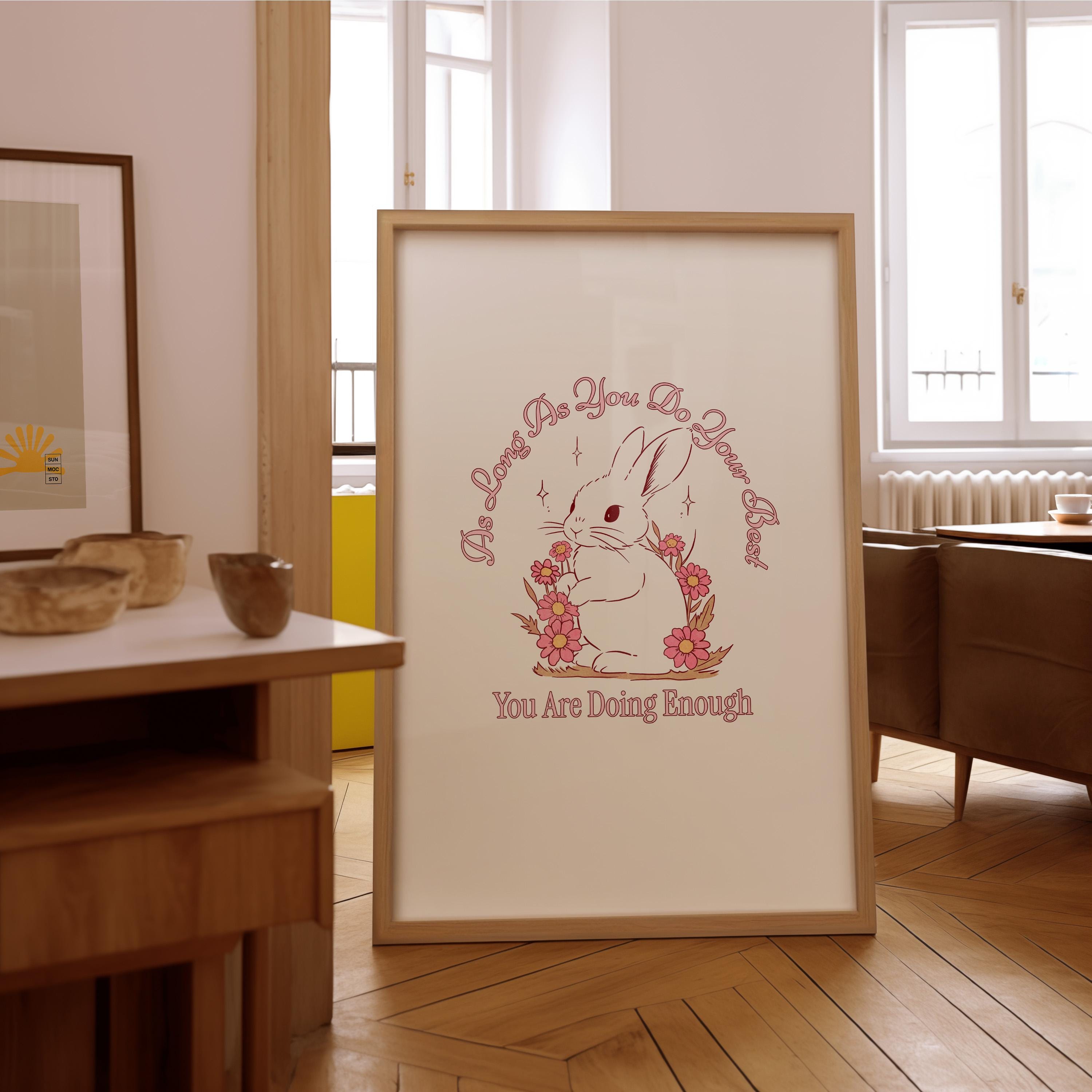 Cute Bunny Art, Kids Room Art, Downloadable Print, Cartoon Art Print, Positive Art, Trendy Posters, Vintage Mascot, Cute Positive Art