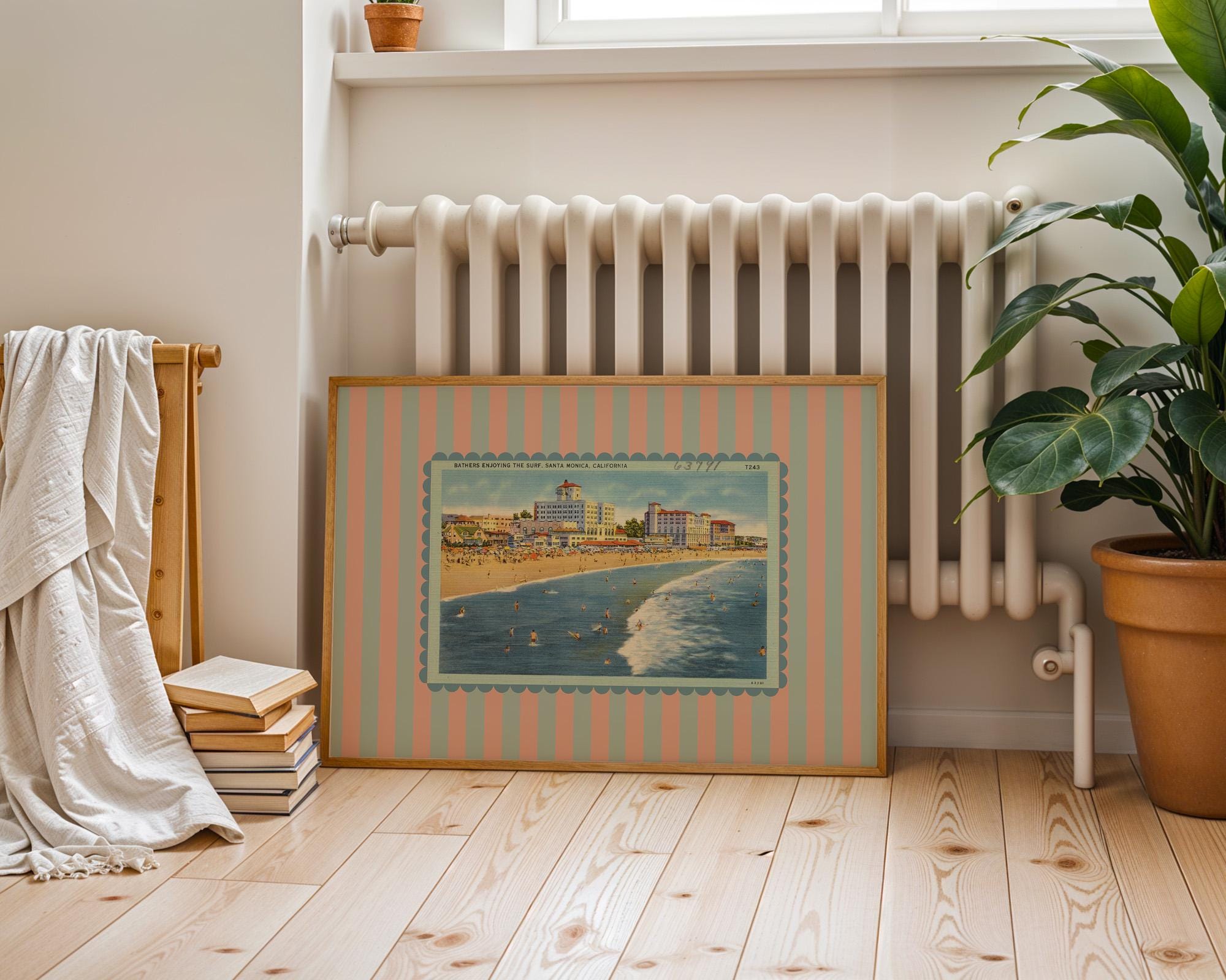 Beach Art Decor, Vintage Beach Art, Santa Monica Art, Trendy Striped Art, Los Angeles Art, Retro Print, Girls Room Art, Kids Room Decor