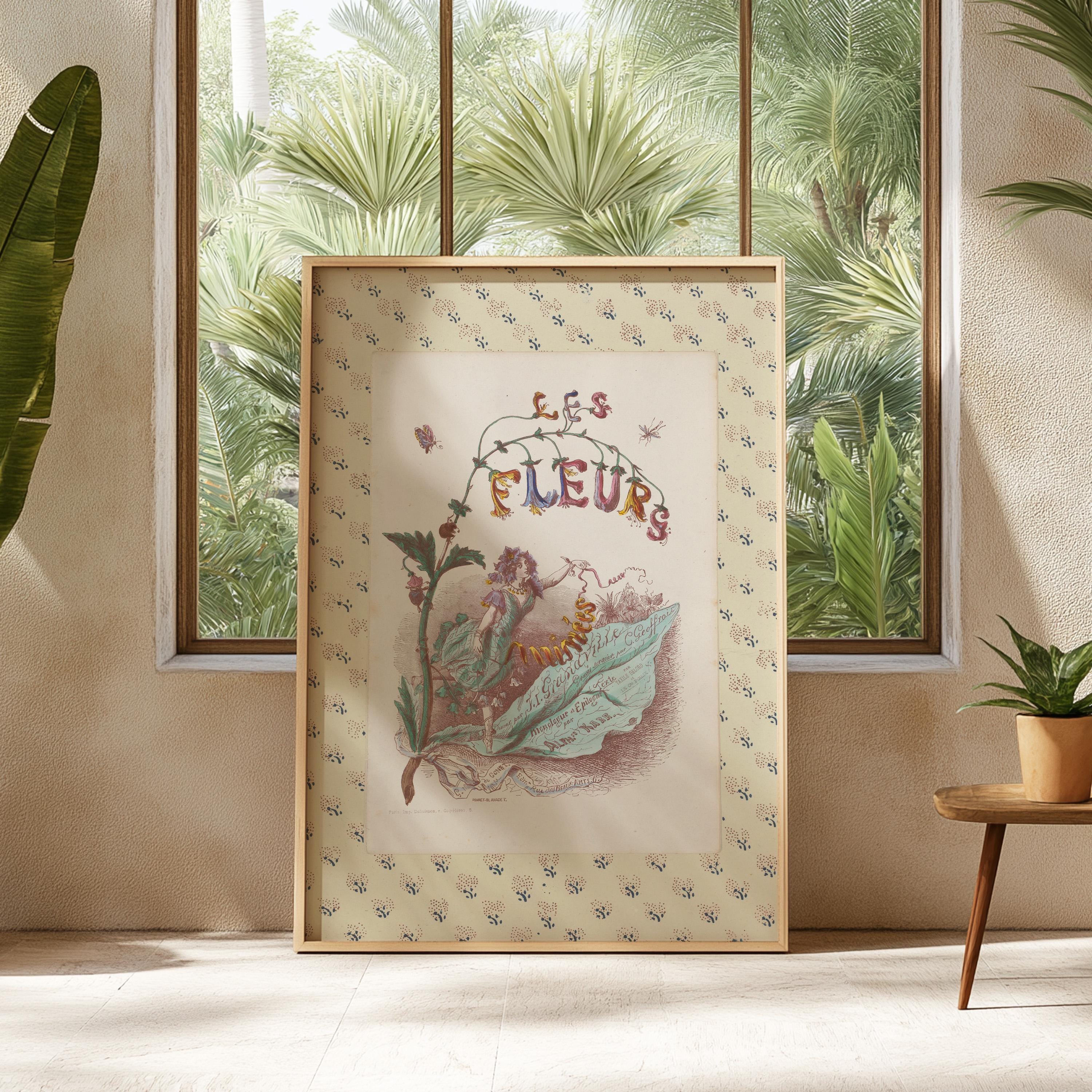 Vintage Prints: Pink Floral Poster & Antique Flower Art for Nursery Decor, Retro Wall Art Decor, Pink Vintage Art, Les Fleurs Antique Print
