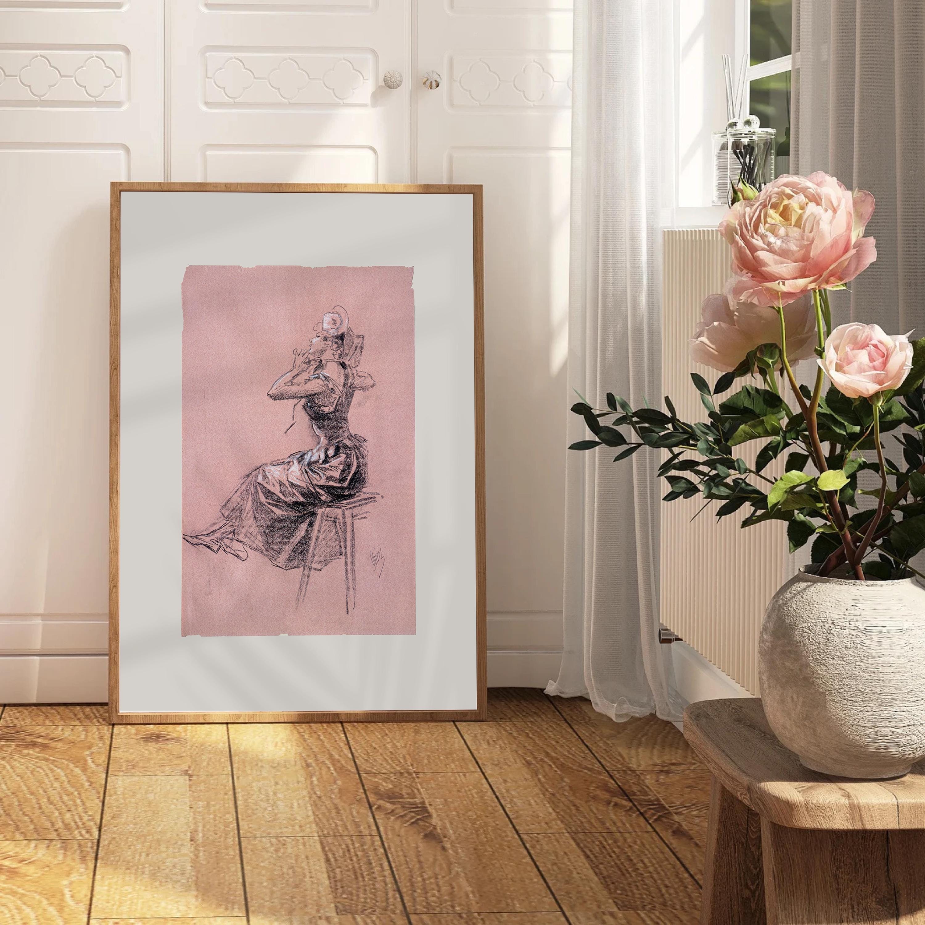 Vintage Prints, Vintage Art Poster, Girly Art prints, Antique Prints, Vintage Flower Art, Bathroom Prints, Pink Bathroom Art, Nursery Art