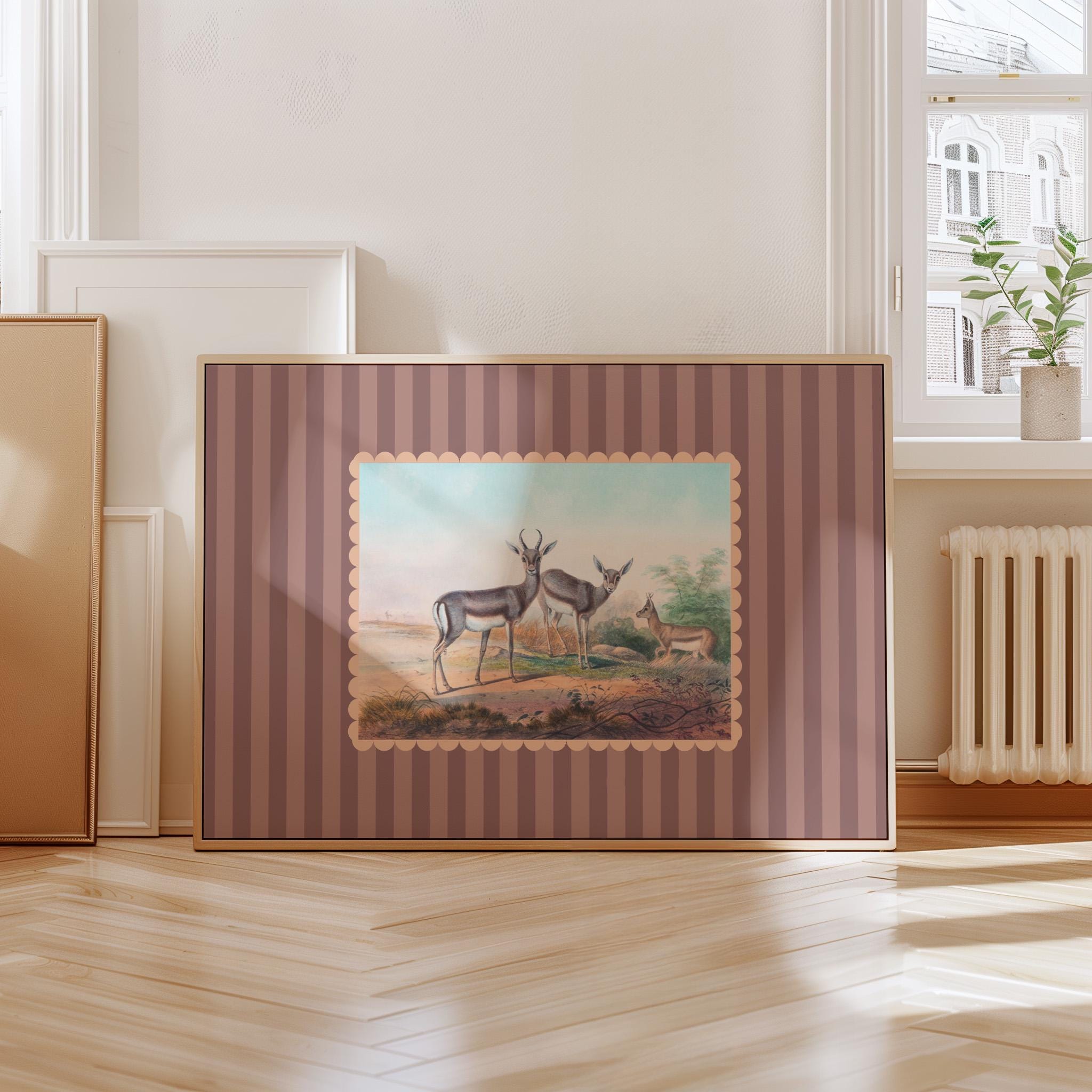 Gazelle Striped Vintage Digital Art Print