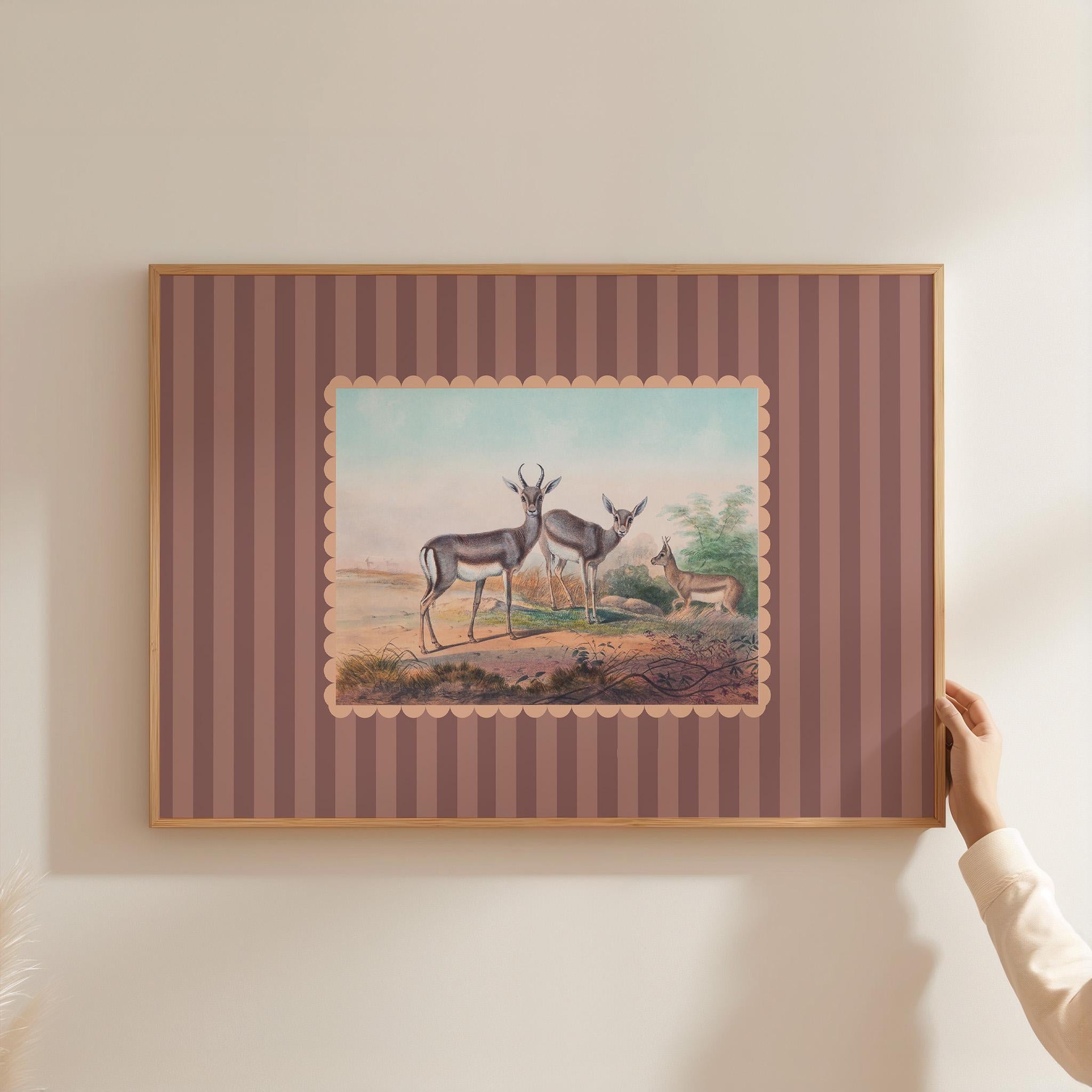 Gazelle Striped Vintage Digital Art Print