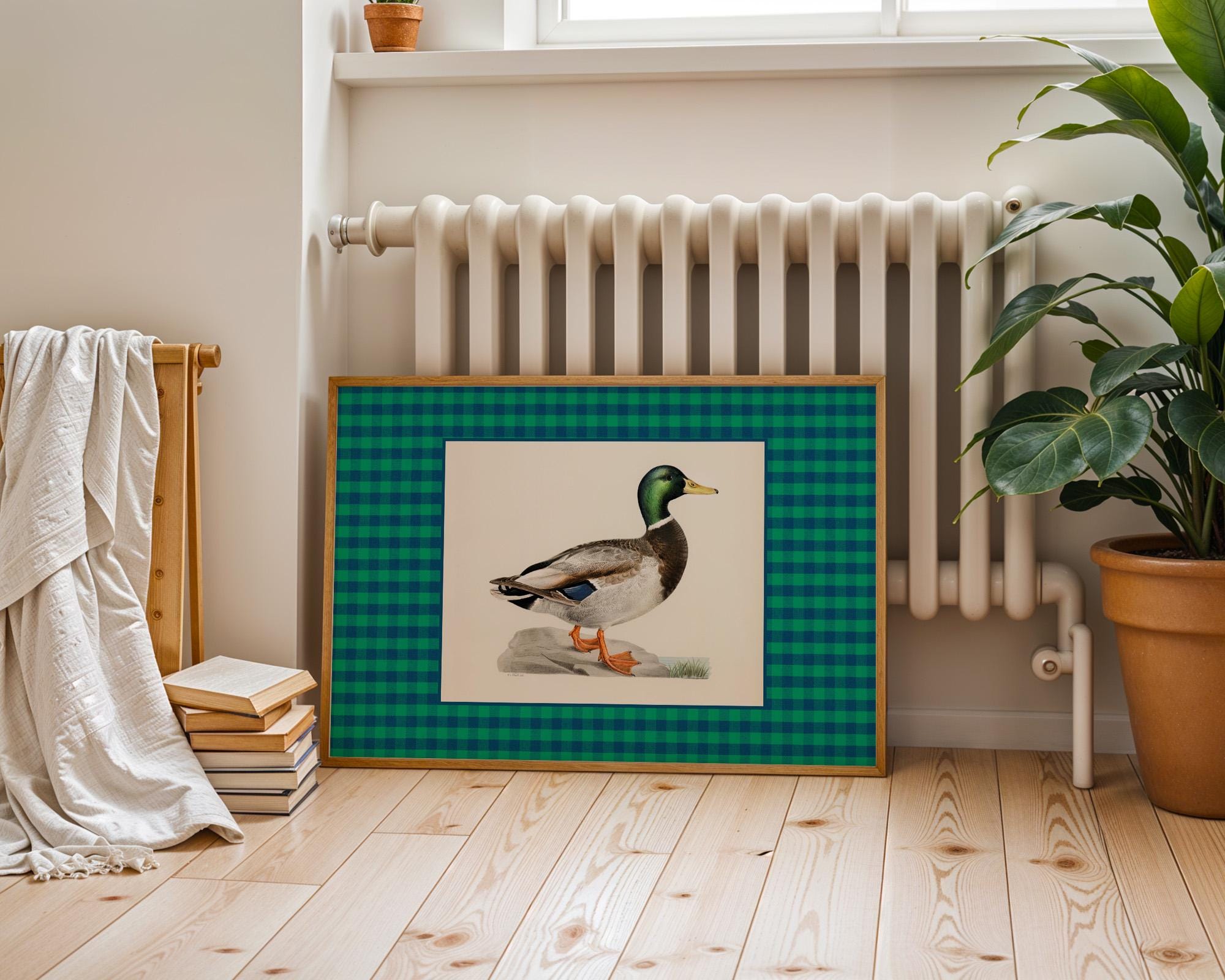 Green Mallard duck print, vintage pattern print, whimsical vintage aesthetic coquette nursery decor, Boys room wall decor, Baby shower gift