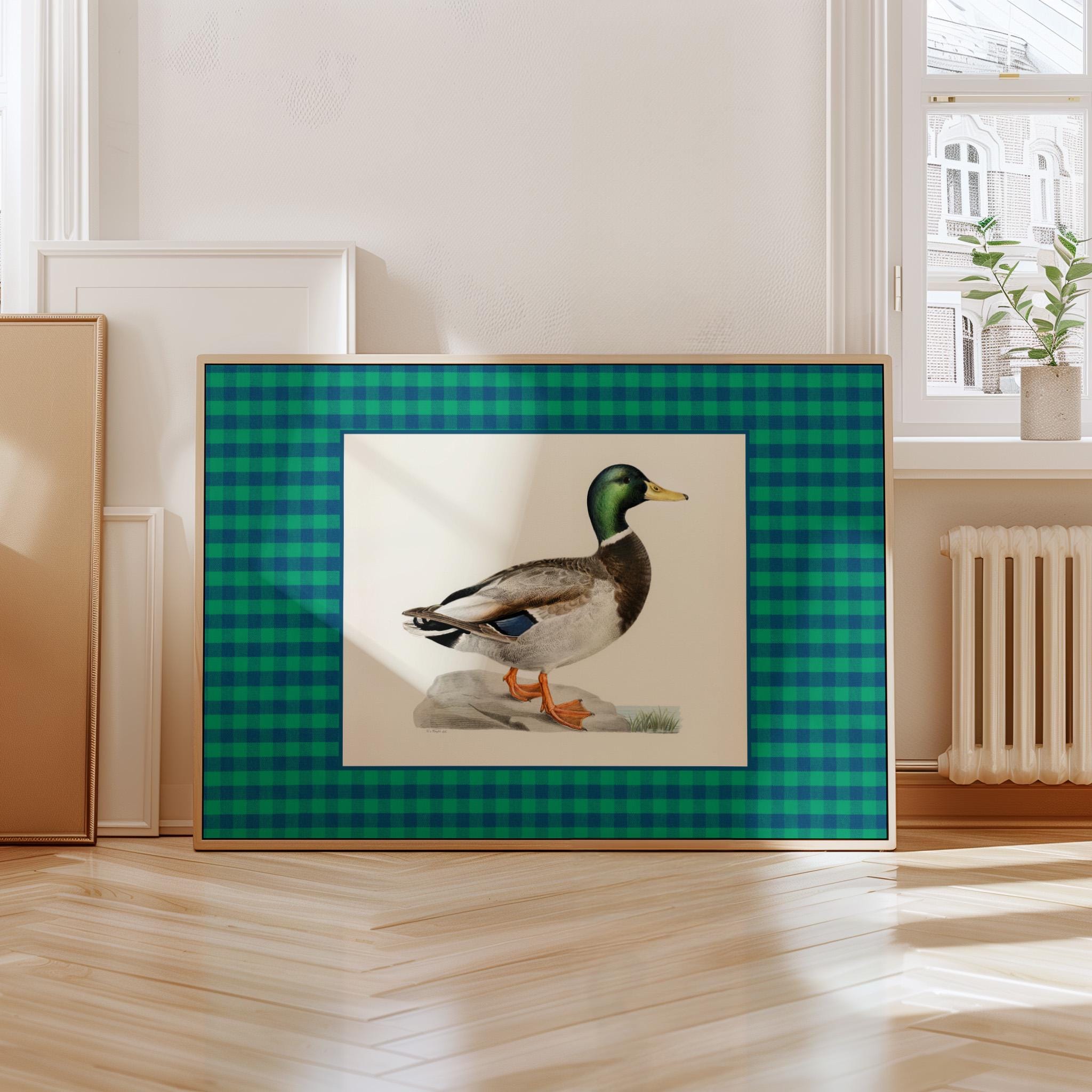 Green Mallard duck print, vintage pattern print, whimsical vintage aesthetic coquette nursery decor, Boys room wall decor, Baby shower gift