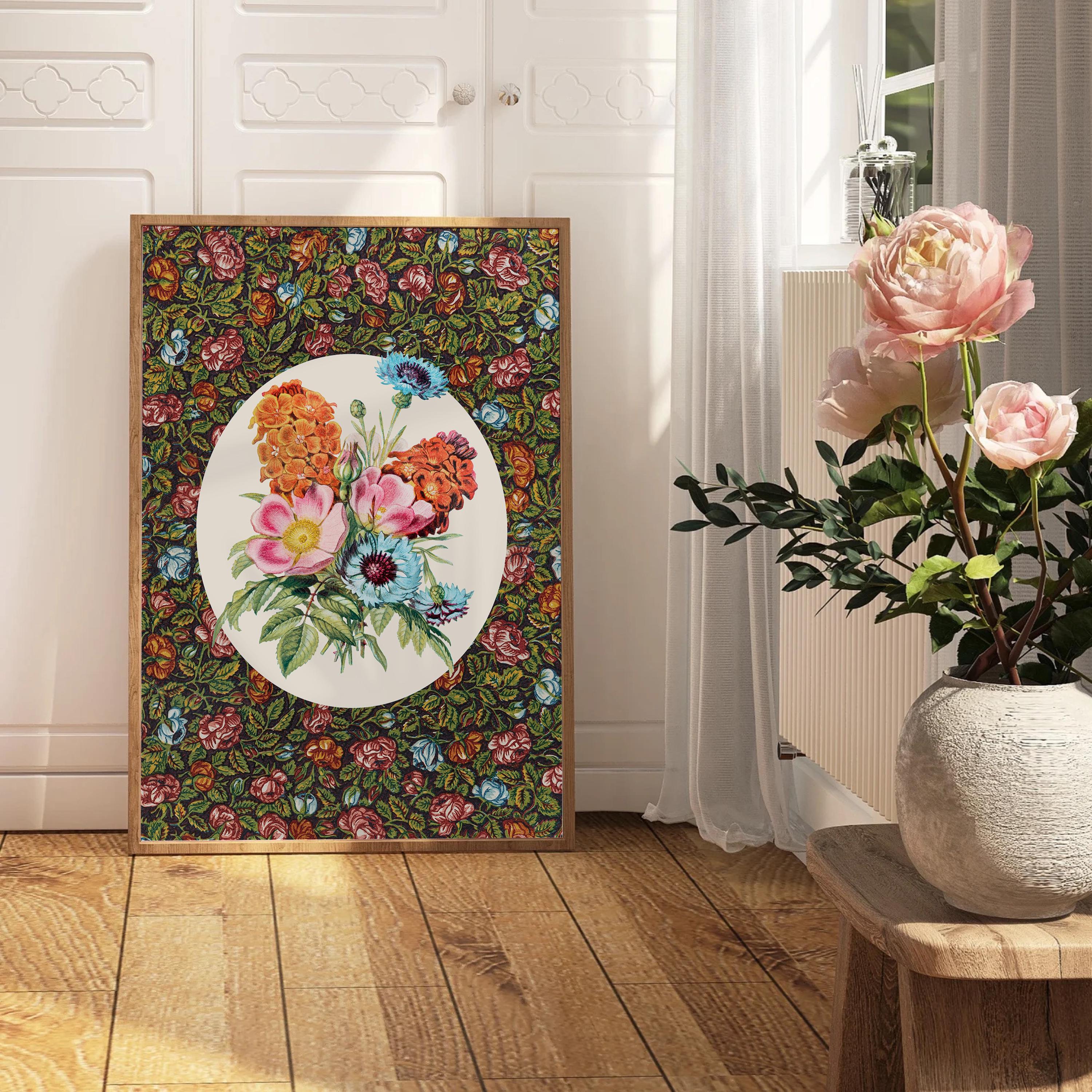 Digital Print, Nursery Decor, Vintage Floral Printable, Vibrant Vintage Floral, Vintage Aesthetic, Grandmilennial Art, Cottagecore art