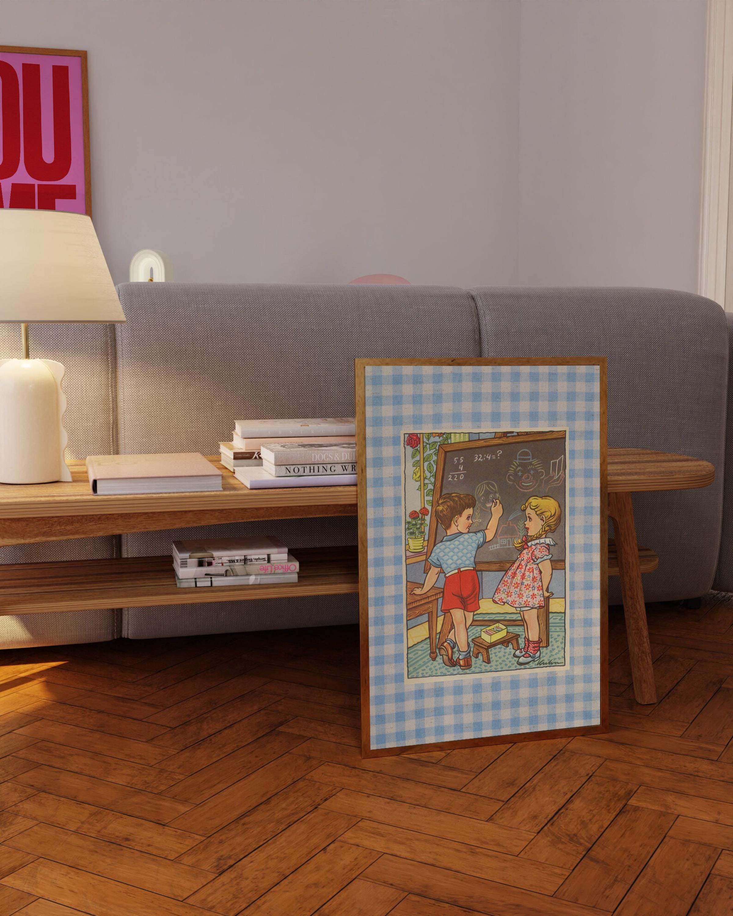 Kids Illustration Classroom Vintage Digital Art Print