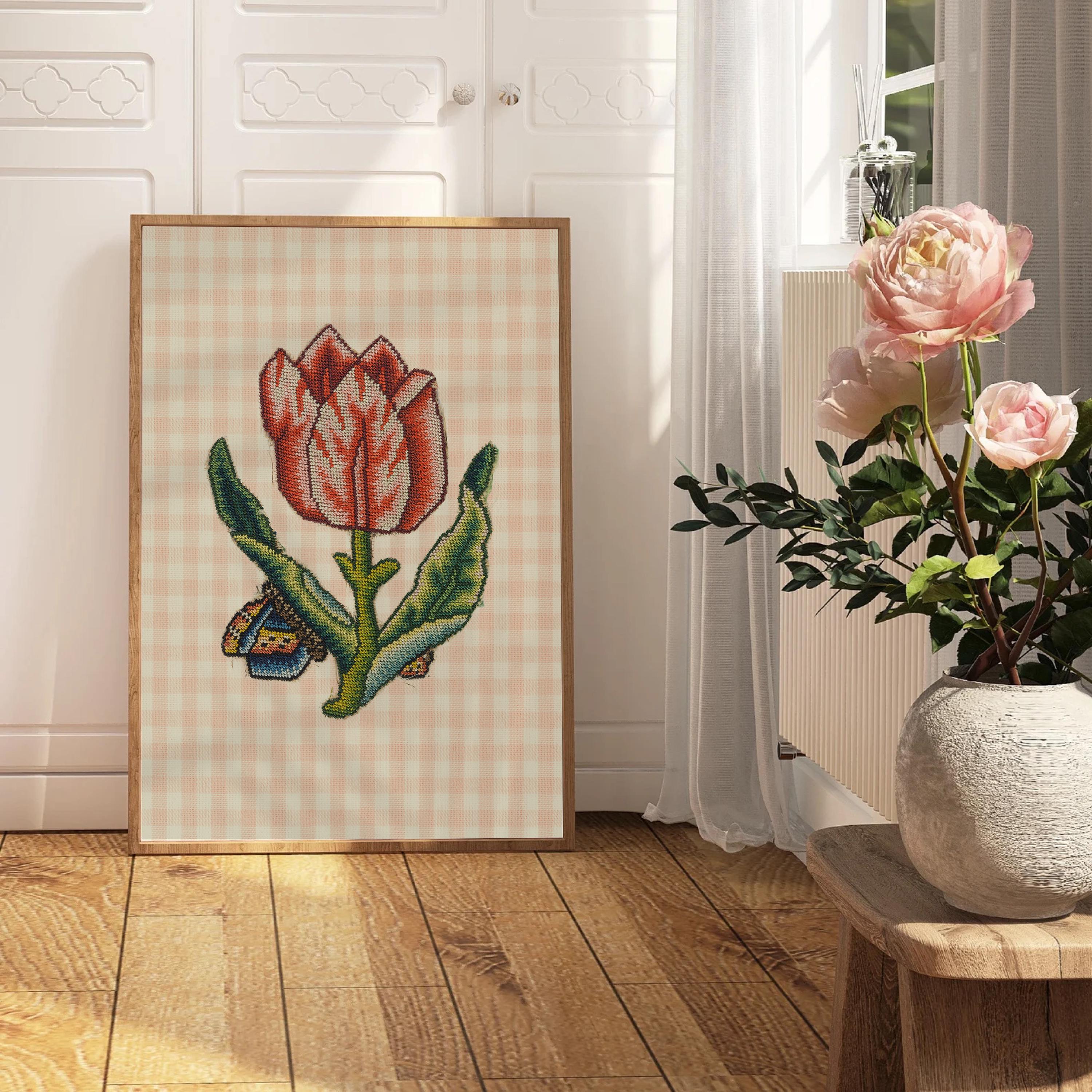 Fine Art Print, Gallery Wall Prints, Needlepoint Art, Needlepoint decor, Needlepoint gift, vintage print, floral needlepoint art, rose art