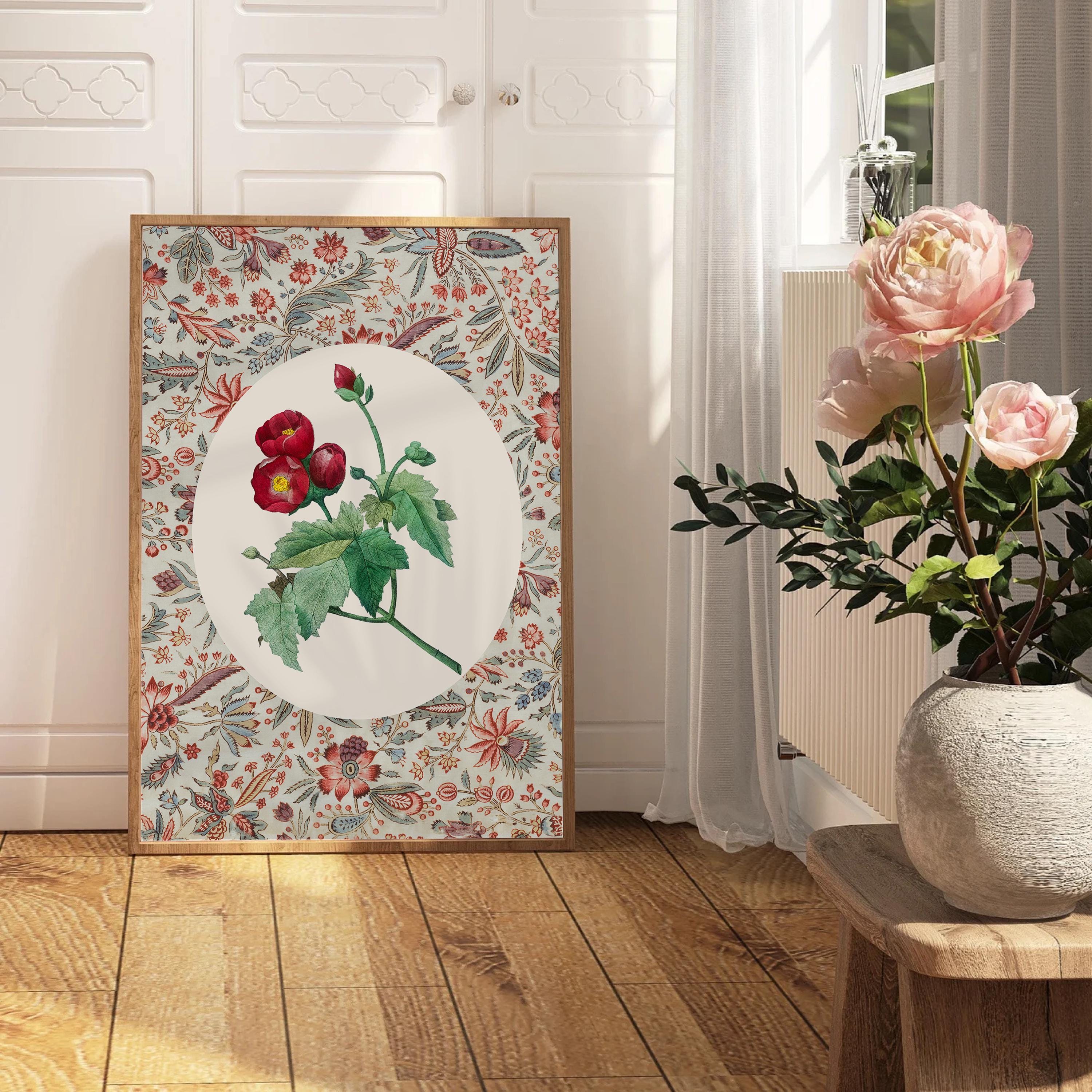 grandmillenial printable art, Nancy meyers inspired digital download, maximalist, cottage, English country, red floral art, digital prints