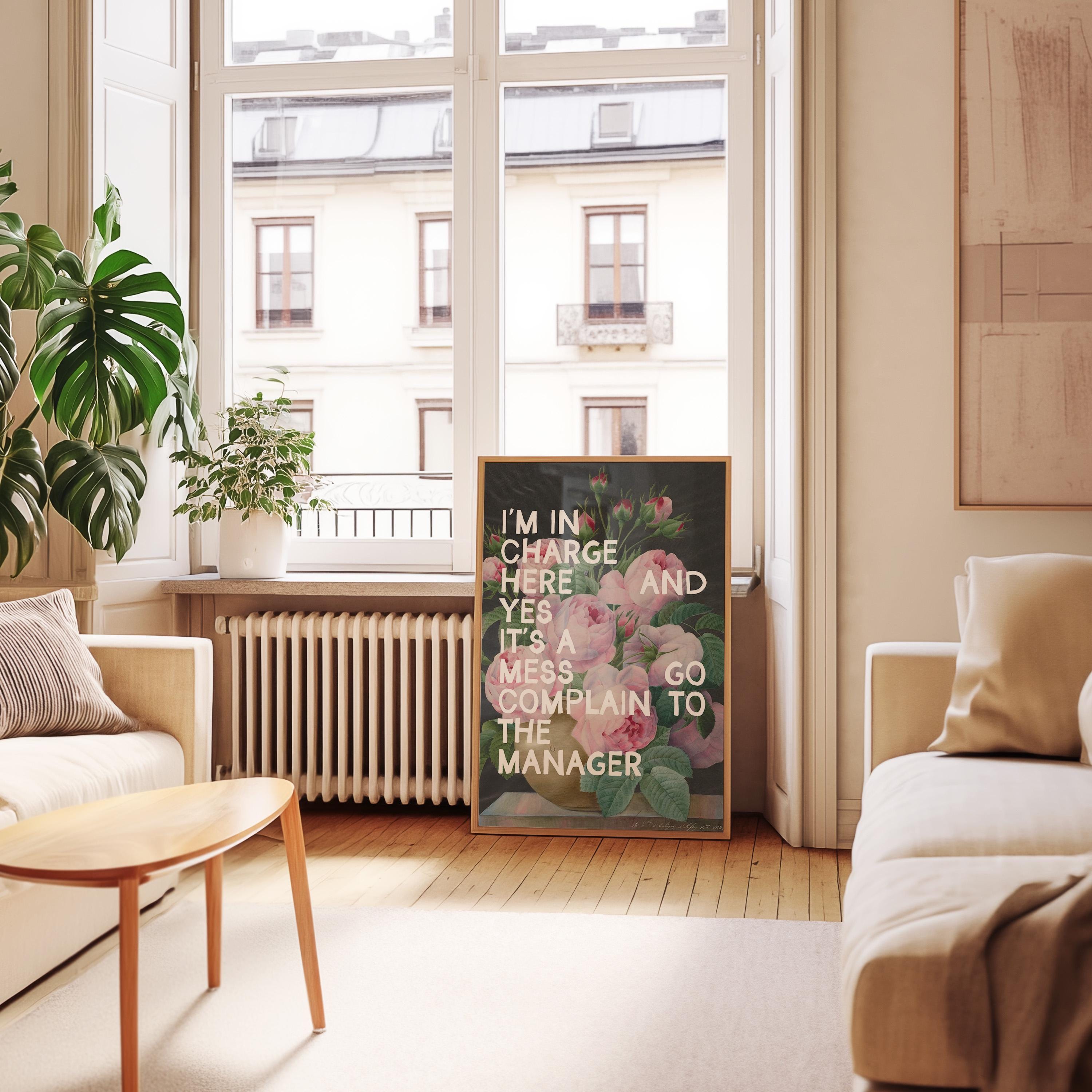 Apartment Wall Art, Girl Apartment Decor, Typography Print, Living Room Decor, Girly Bedroom, Pink Floral Print, Floral Typography art