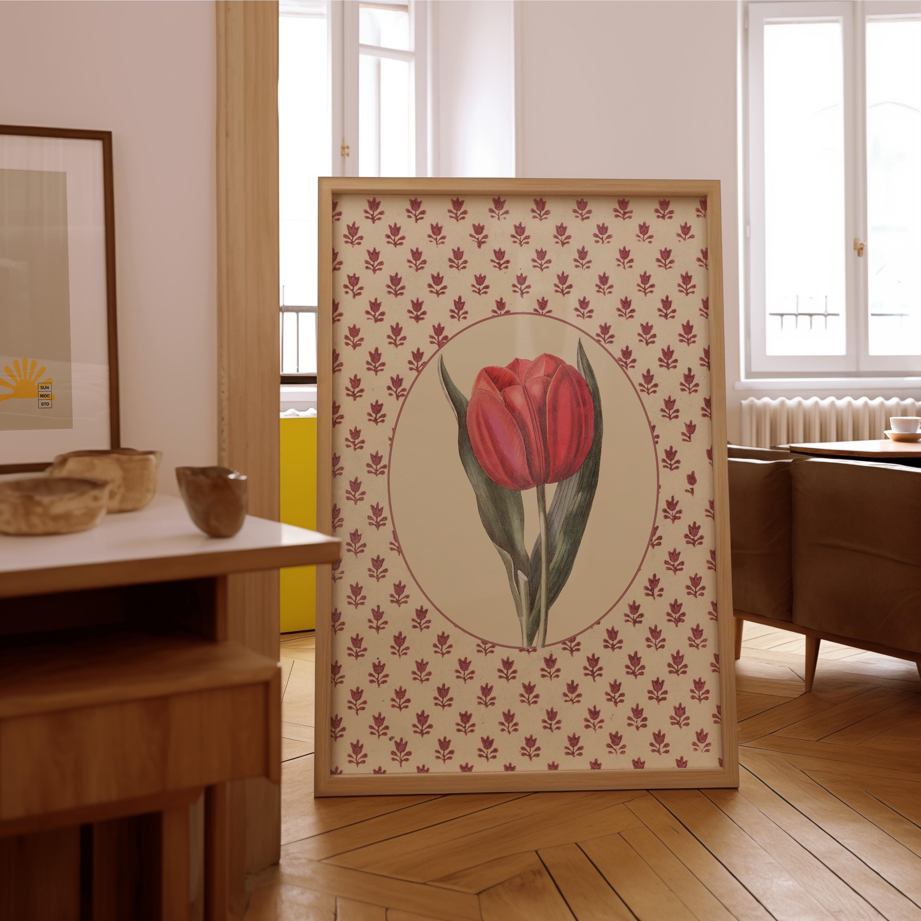 Fine Art Print, Gallery Wall Prints, Tulip Art Print, Block Print Art Poster, Floral Vintage Decor, Neutral Vintage Art, Simple floral print