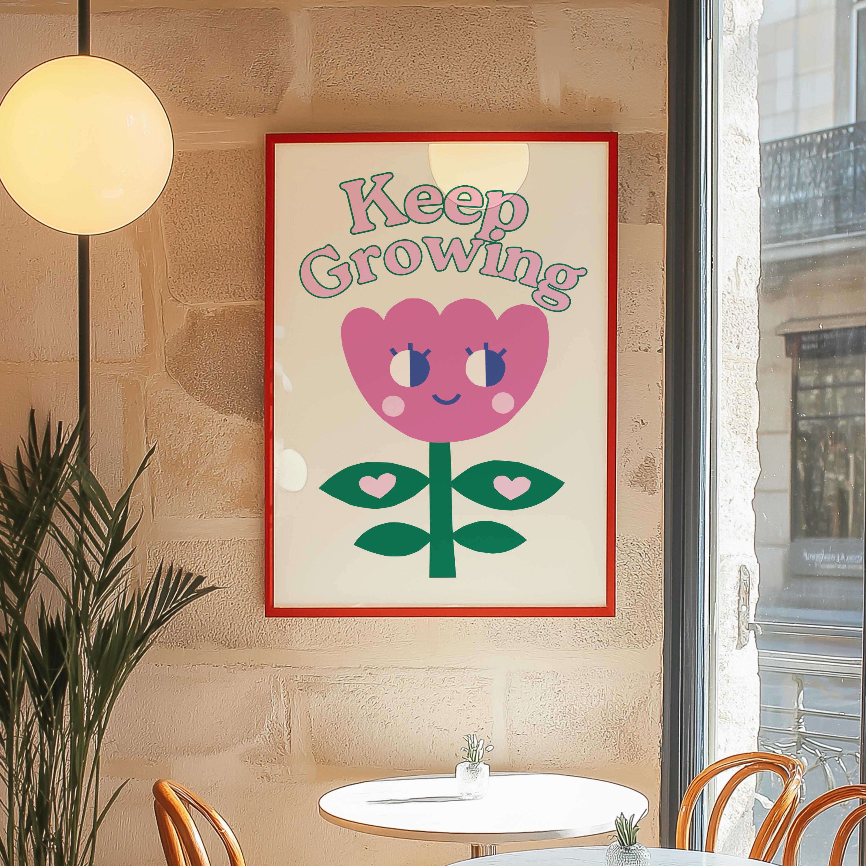 Classroom Art, Kids Room Art, Downloadable Print, Cartoon Art Print, Keep Growing Art, Trendy Posters, Vintage Mascot, Cute Positive Art