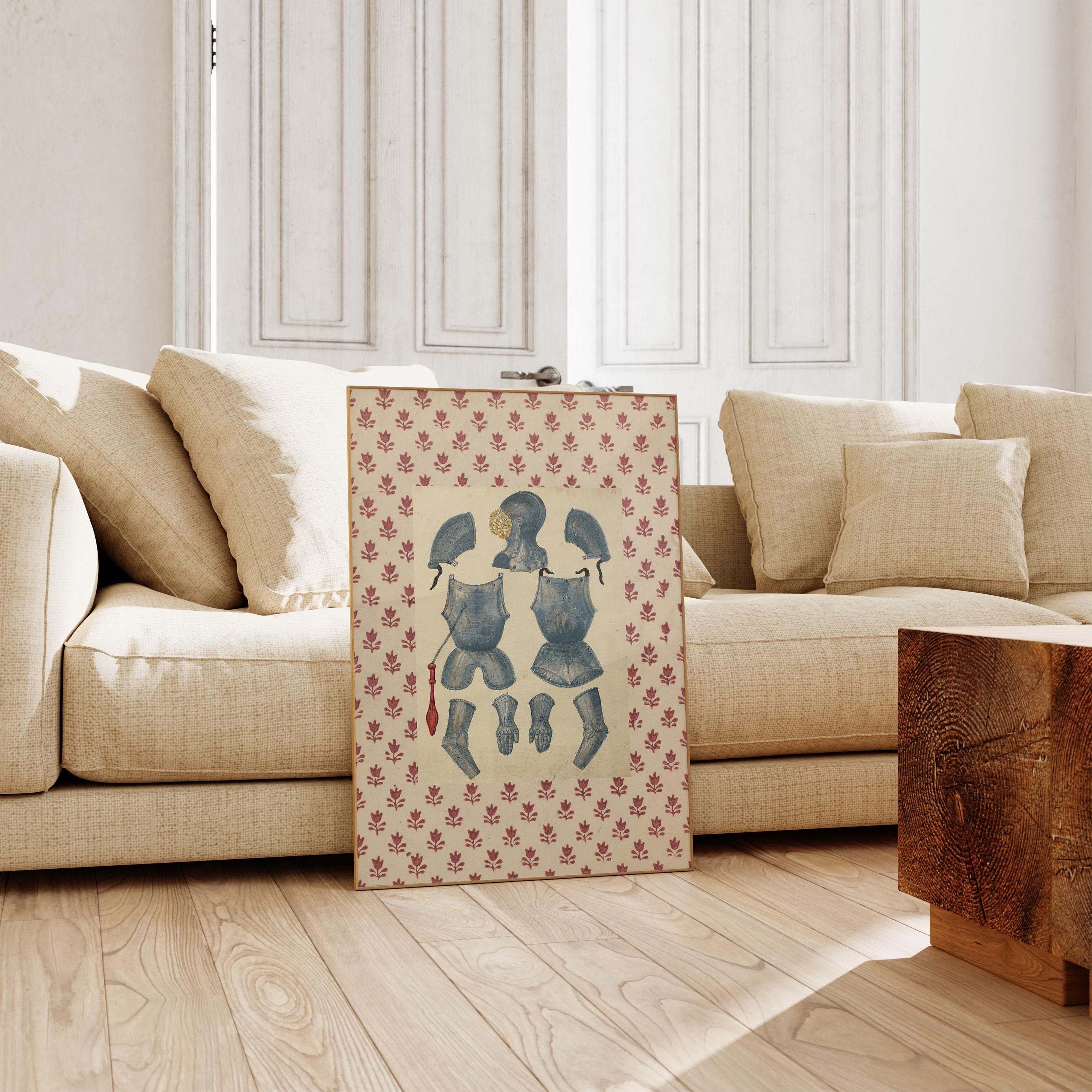 Knight Print, Digital Wall Art, Knights Armour, Medieval illustration, Living Room Art, Cottage, Nursery, Vintage Boys Art, Boys Decor