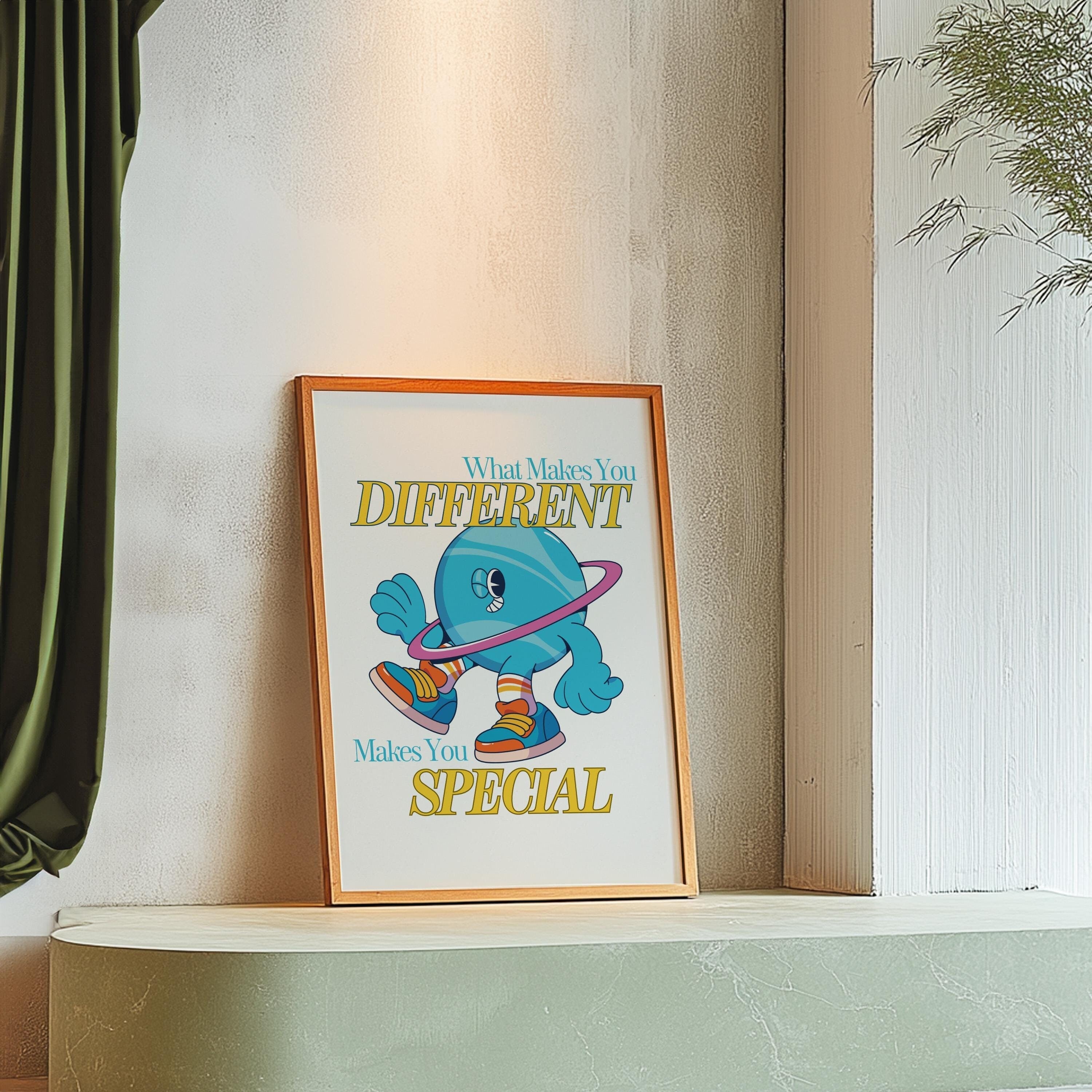 Retro Inspiration Art, Classroom Art, Cute Vintage Print, Planet Cartoon, Kids Mascot Print, Funky Groovy Minimal Retro Poster