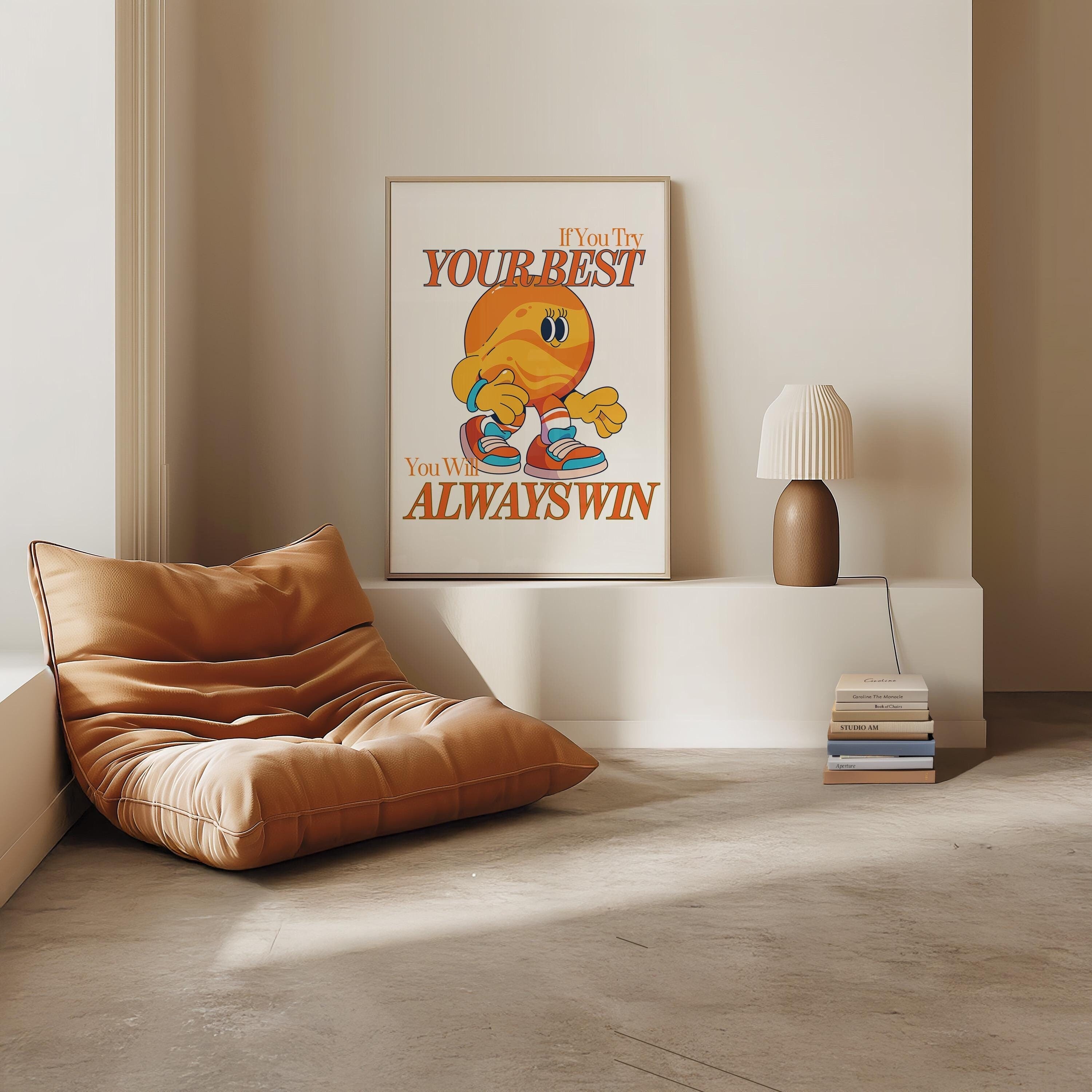 Retro Inspiration Art, Classroom Art, Cute Vintage Print, Planet Cartoon, Kids Mascot Print, Funky Groovy Minimal Retro Poster