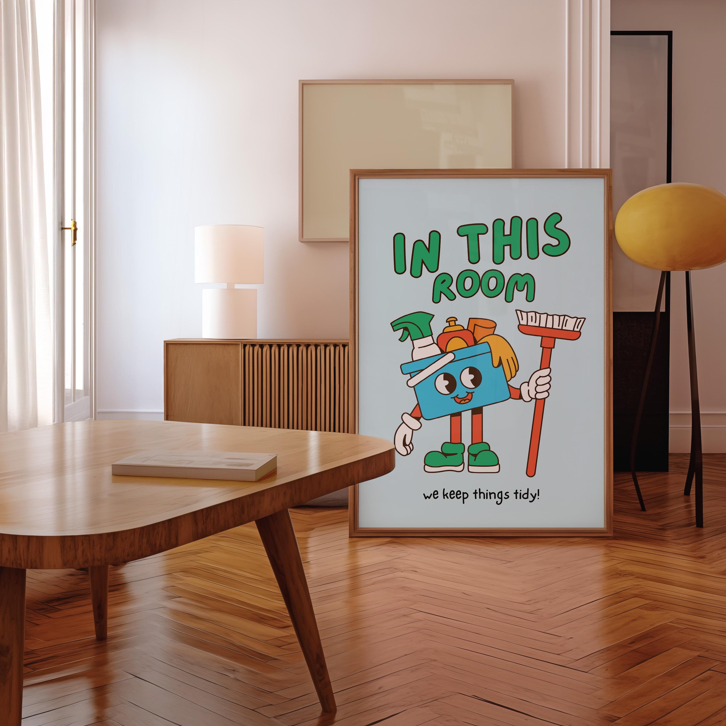 Classroom Art, Kids Room Art, Downloadable Print, Cartoon Art, Clean Up Print, Trendy Posters, Vintage Mascot Art, Cute Positive Poster