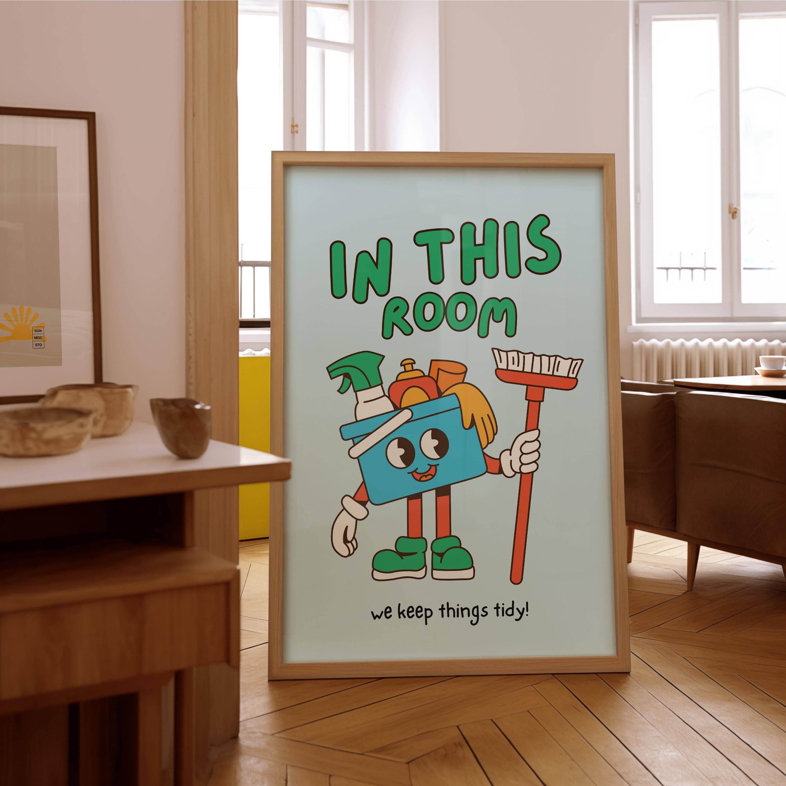 Classroom Art, Kids Room Art, Downloadable Print, Cartoon Art, Clean Up Print, Trendy Posters, Vintage Mascot Art, Cute Positive Poster