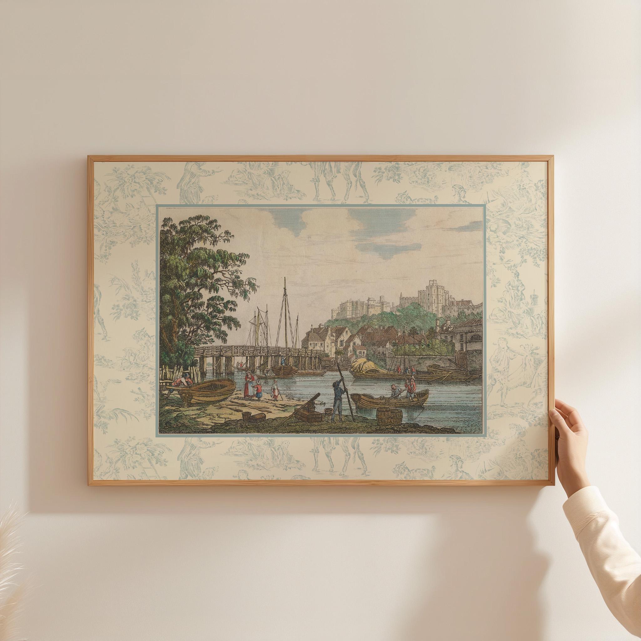 Toile Art Illustration, Castle Print, Vintage European Art, Pink Wall Art for Kids Room, Castlecore art print, Castle Decor, Castle Art