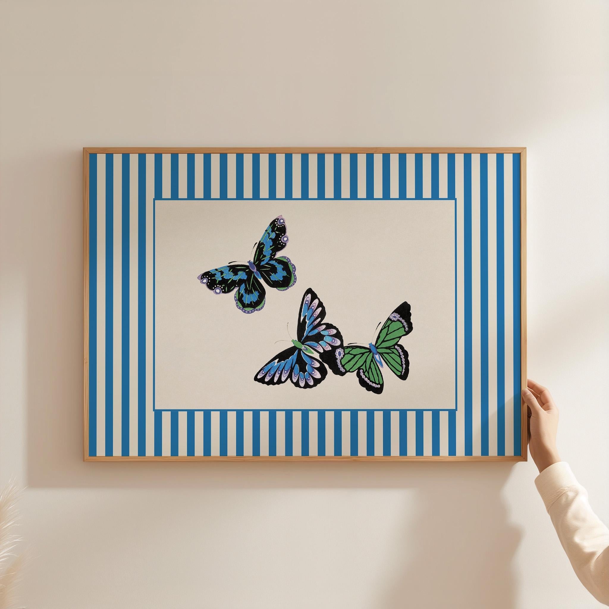 Vintage Butterfly Print, Butterflies Printable Art, Striped Art Print, Butterfly Art, Wall Art Decor, High Quality Print, Girls Nursery Art