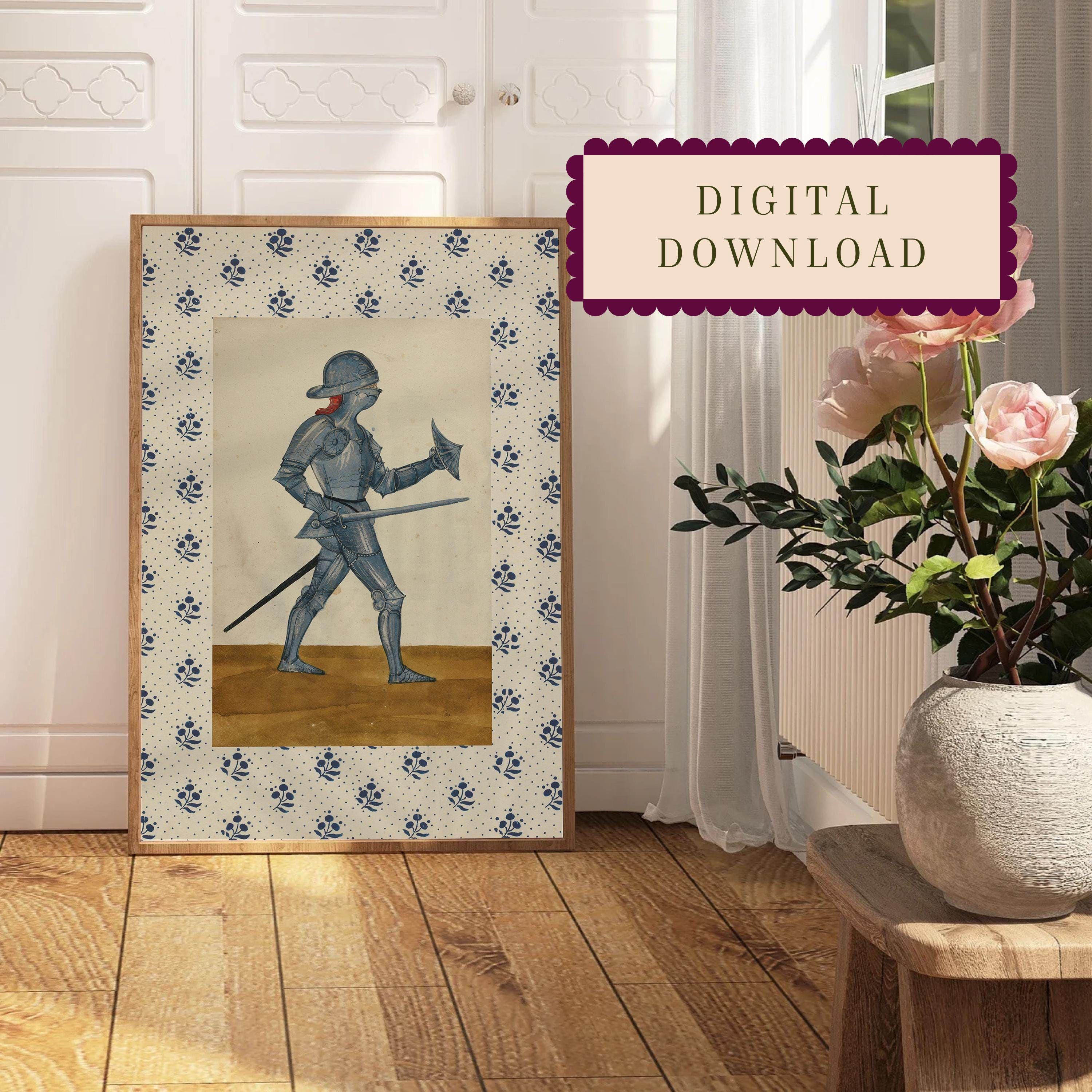 Knight Print, INSTANT Digital Wall Art, Trendy Decor, Medieval illustration, Living Room Art, Cottage, Nursery, Vintage Boys Art, Boys Decor