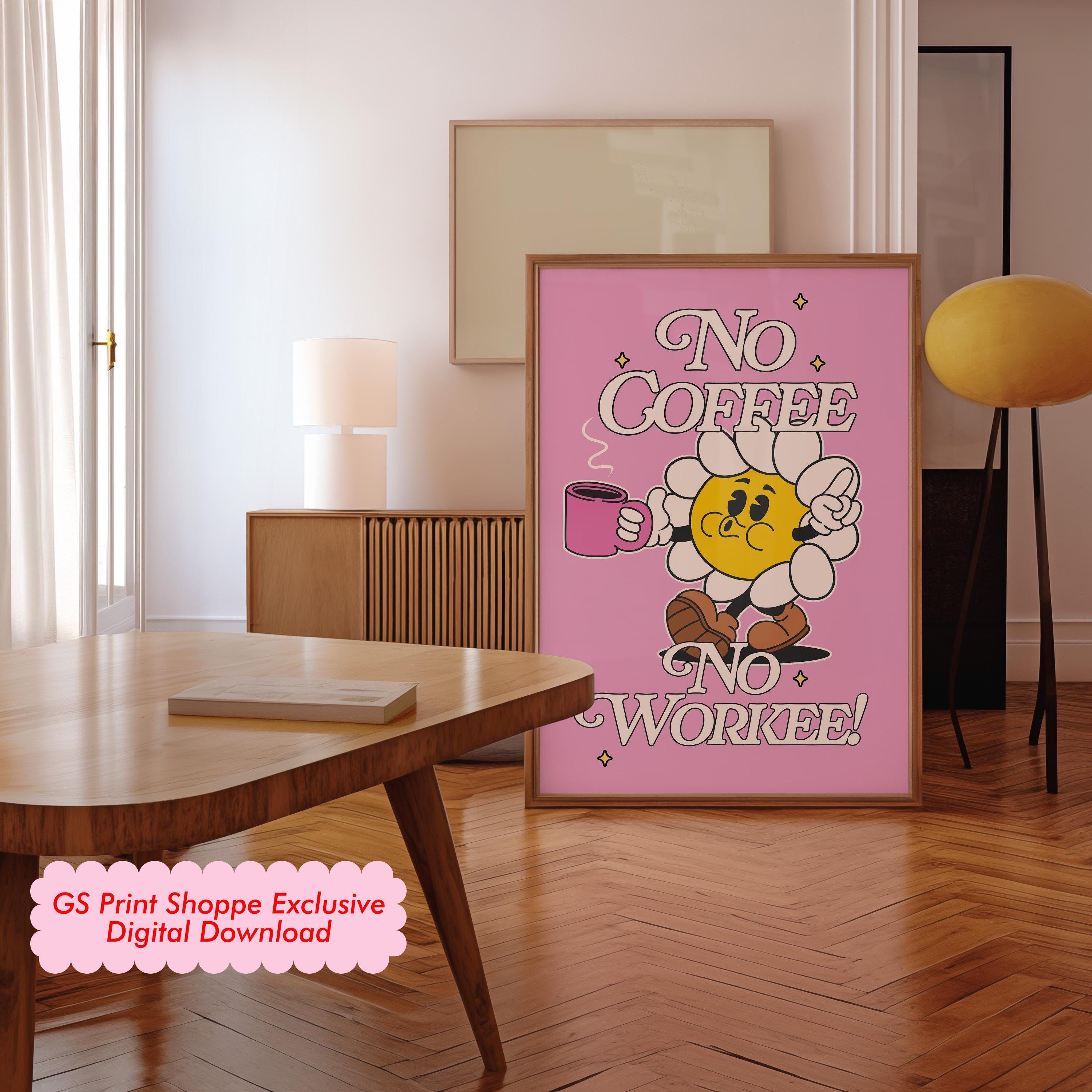 Good things happen after coffee-Digital Prints-Retro Art Quote-Office Art, Kitchen Art-Coffee Art Print-Coffee Cartoon Print-Retro Wall Art