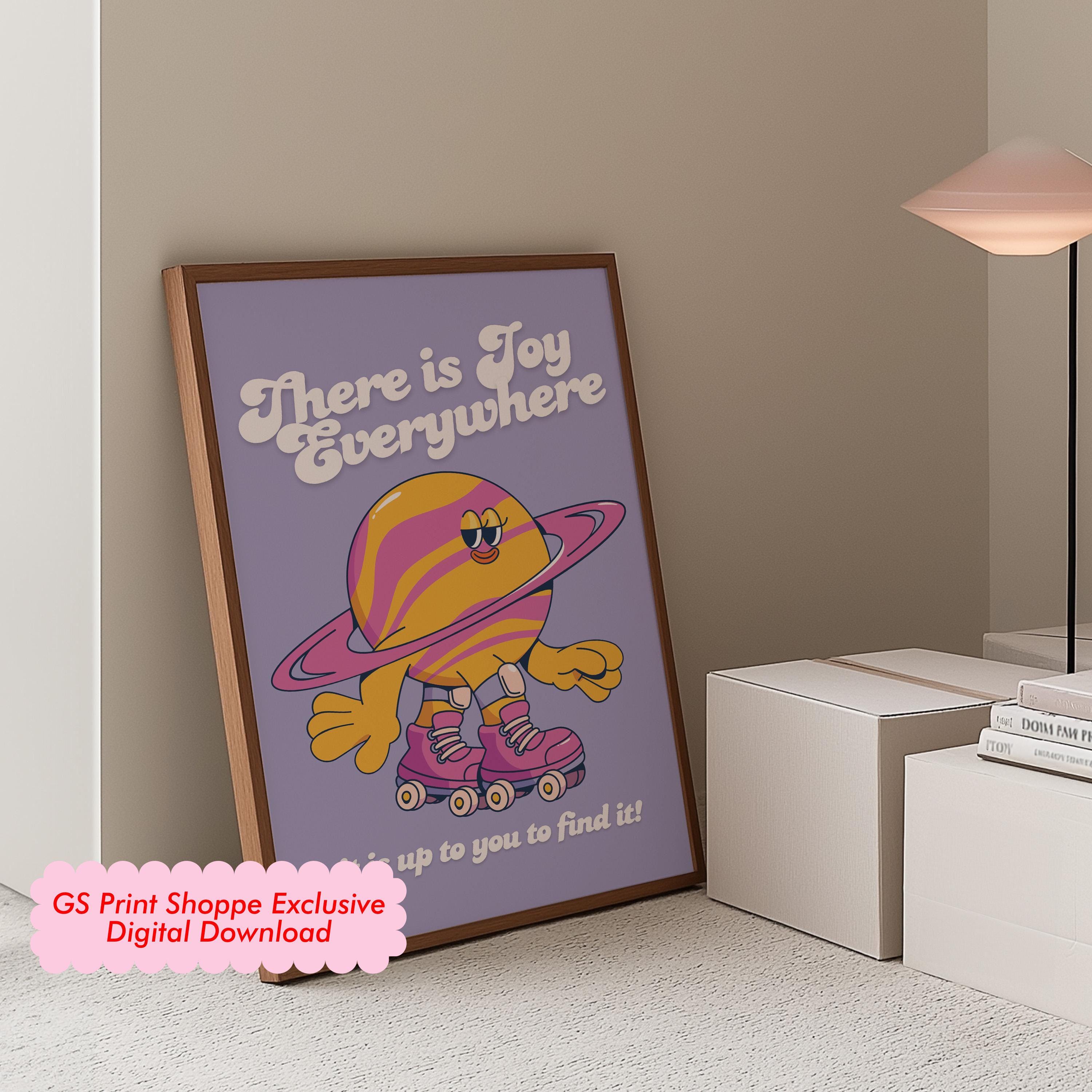 Classroom Art, Kids Room Art, Downloadable Print, Outer Space Art Print, Planets Cartoon Art, Kids Posters, Vintage Mascot Art, Positive Art