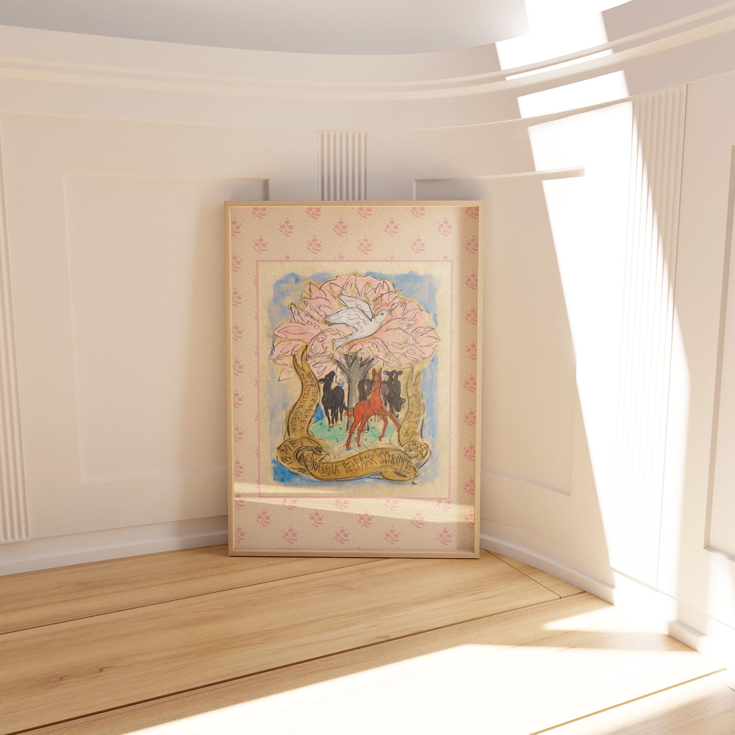 Vintage Horse Painting, Colorful Vintage Art, Horse Art, Watercolor Nursery & Farmhouse Decor, Dove Art Print, Classic Art