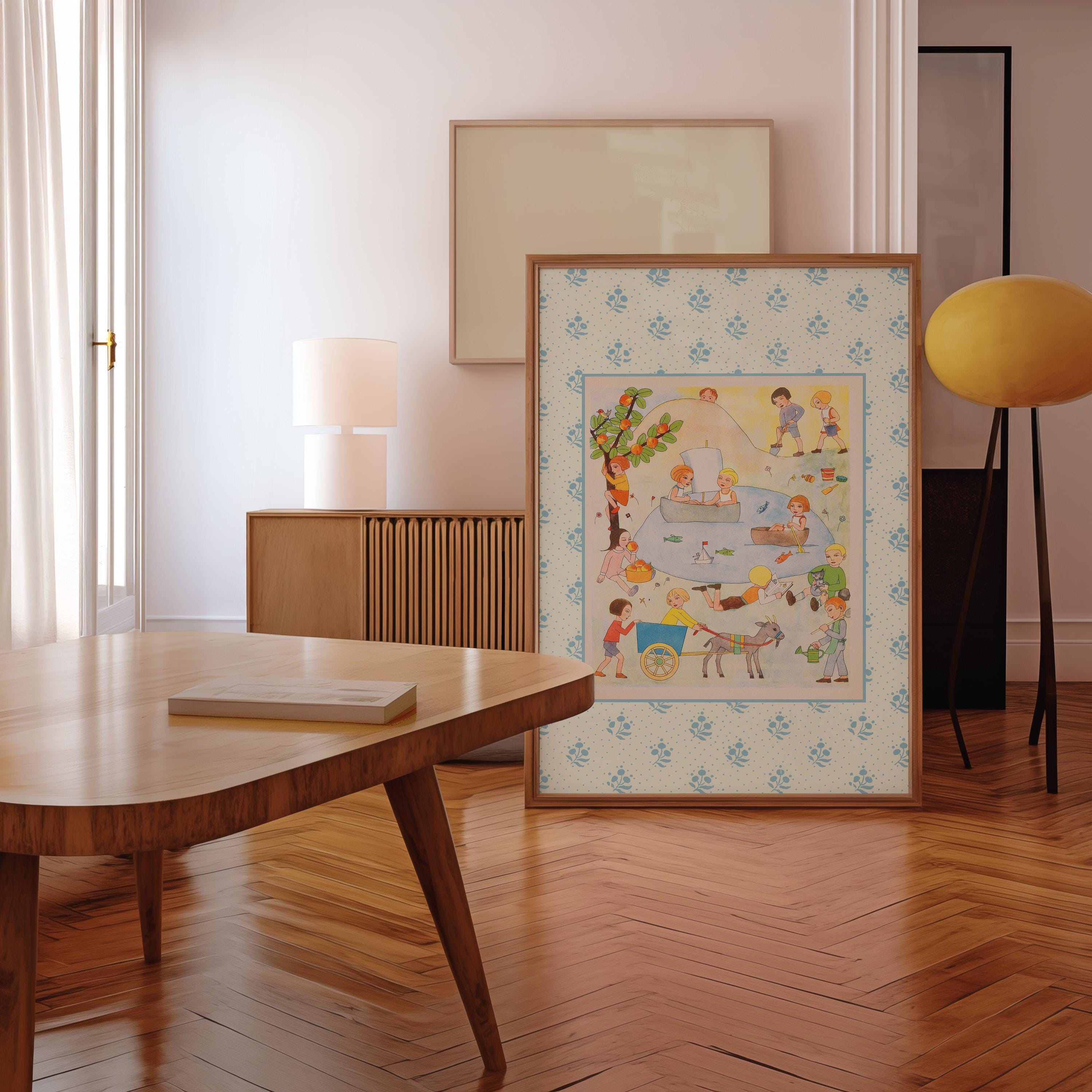 Vintage Poster, Blue Vintage Art, Floral Decor, Digital Download, Classic Art Print, Trendy Art, Vintage Aesthetic, Kids Room Art