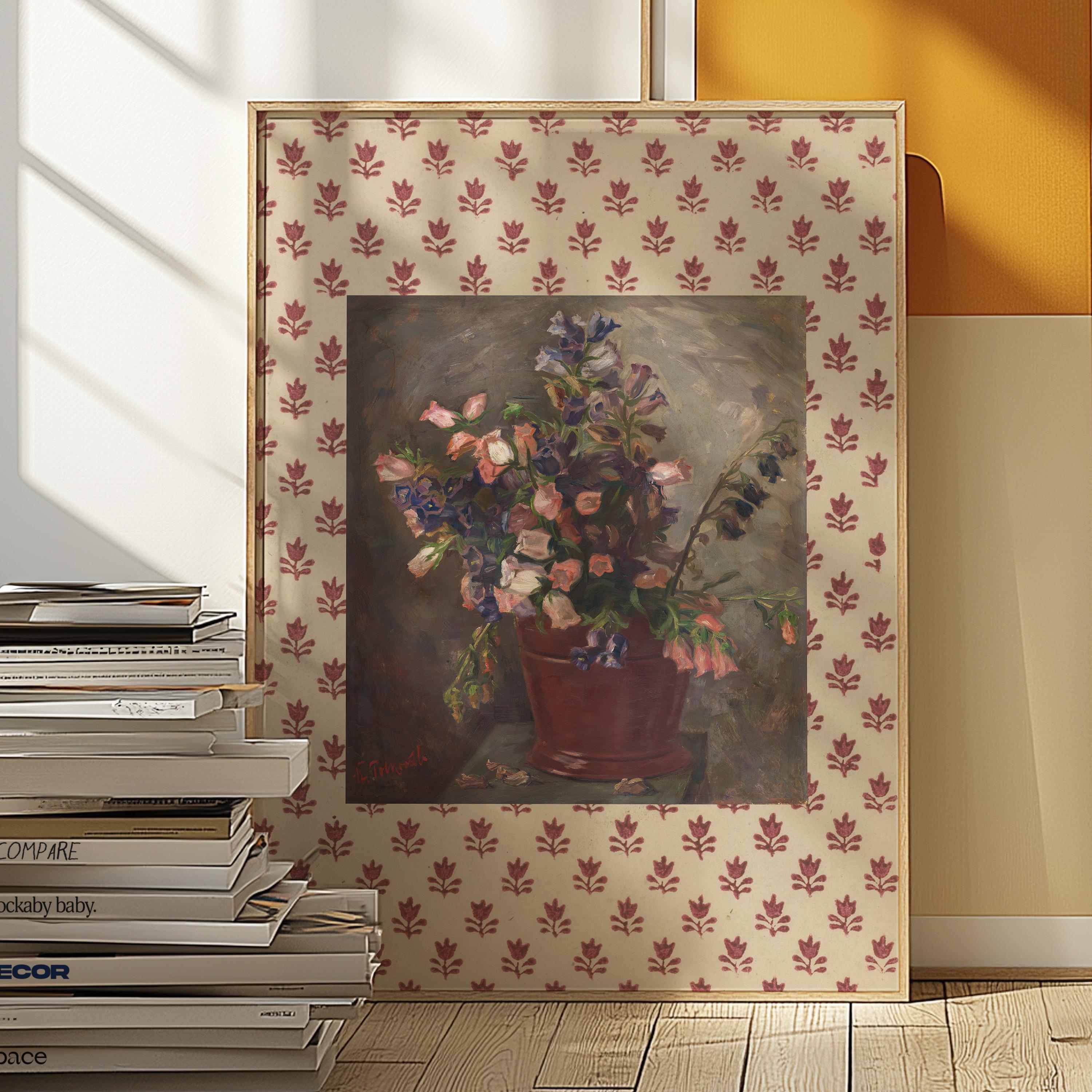 Vintage Botanical Prints, Red Floral Poster, Antique Flower Art for Nursery Decor, Vintage Floral Wall Art, Block Art Print Decor, Retro Art
