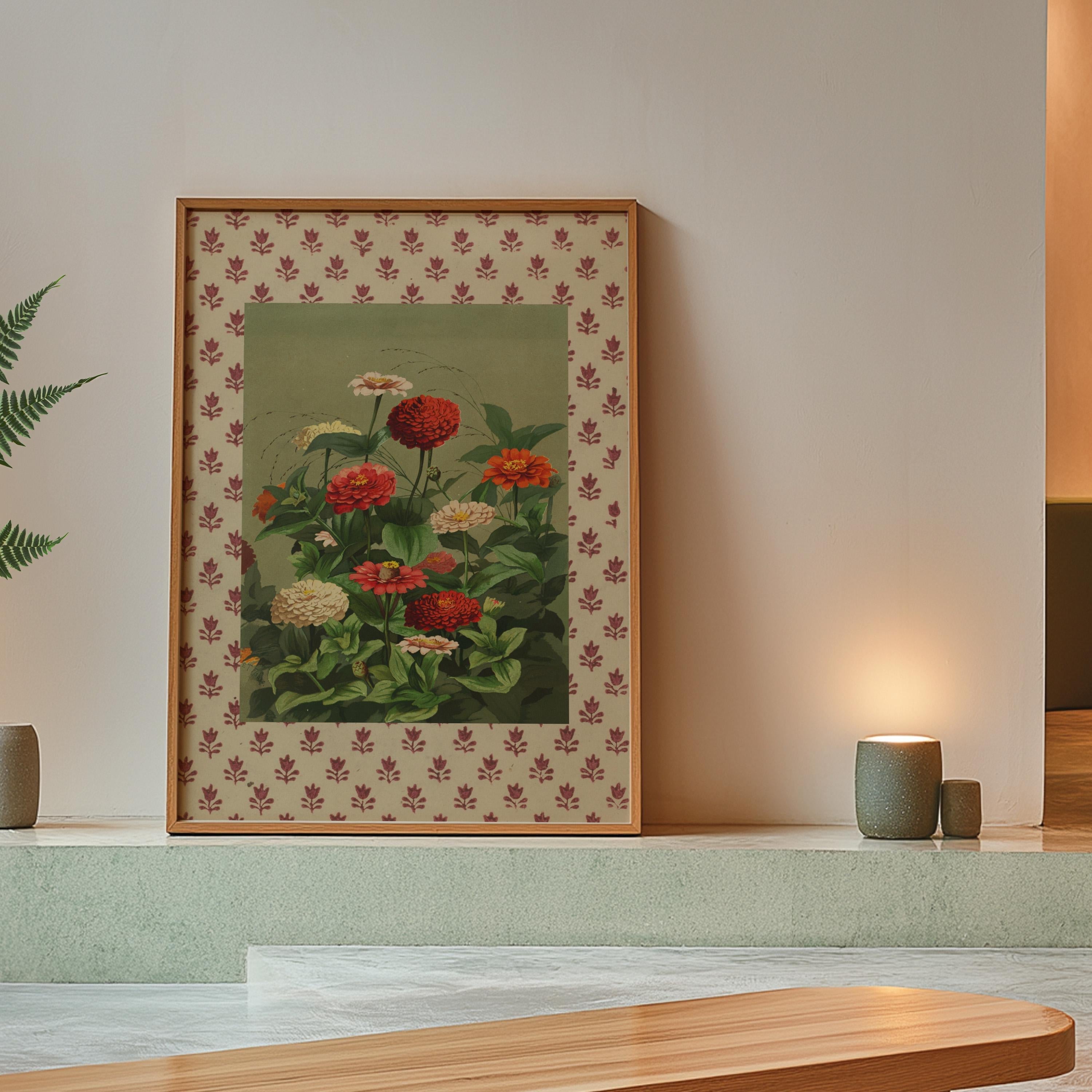 Vintage Botanical Prints - Red Floral Poster, Antique Flower Art, Vintage Floral Wall Art, Retro Home Decor, still life floral painting