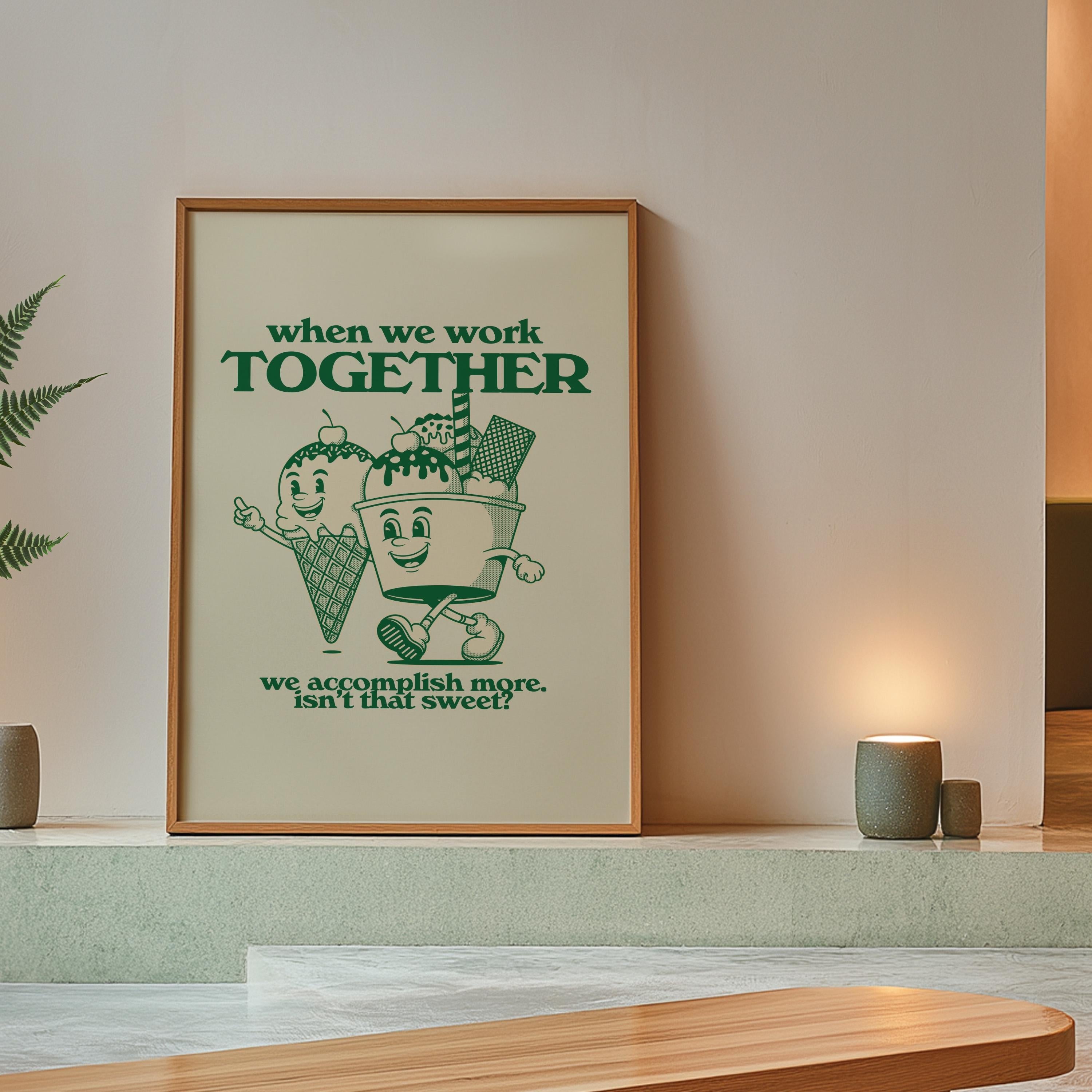 Kids Room Decor: Class Decor School Poster, Teamwork Classroom Art Print, Green Wall Art, Retro Cartoon Inspiration for Kids, Team Art