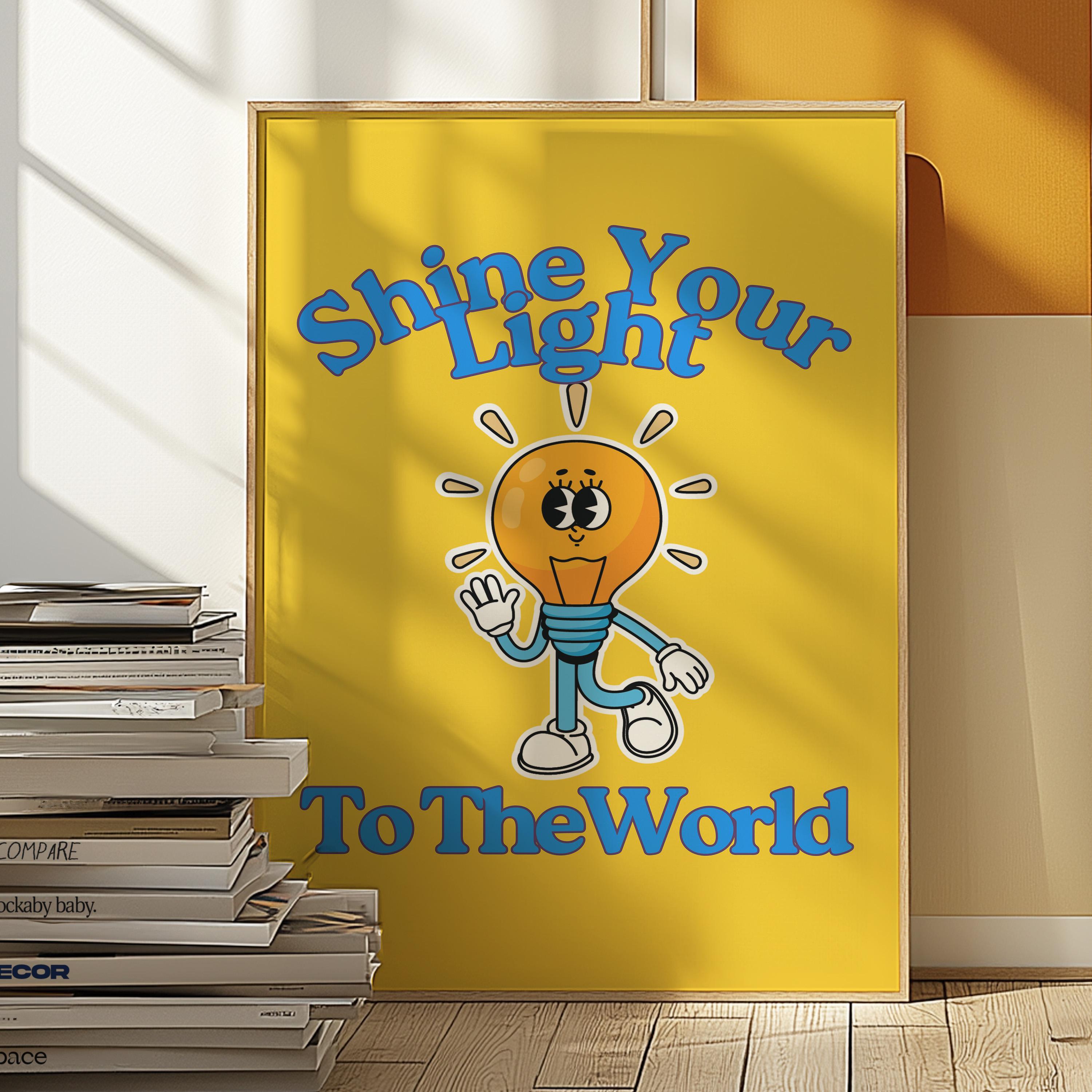 Kids Room Art Print - Cute Positive Cartoon Vintage Mascot Art, Downloadable Trendy Lightbulb Poster for Classroom Decor