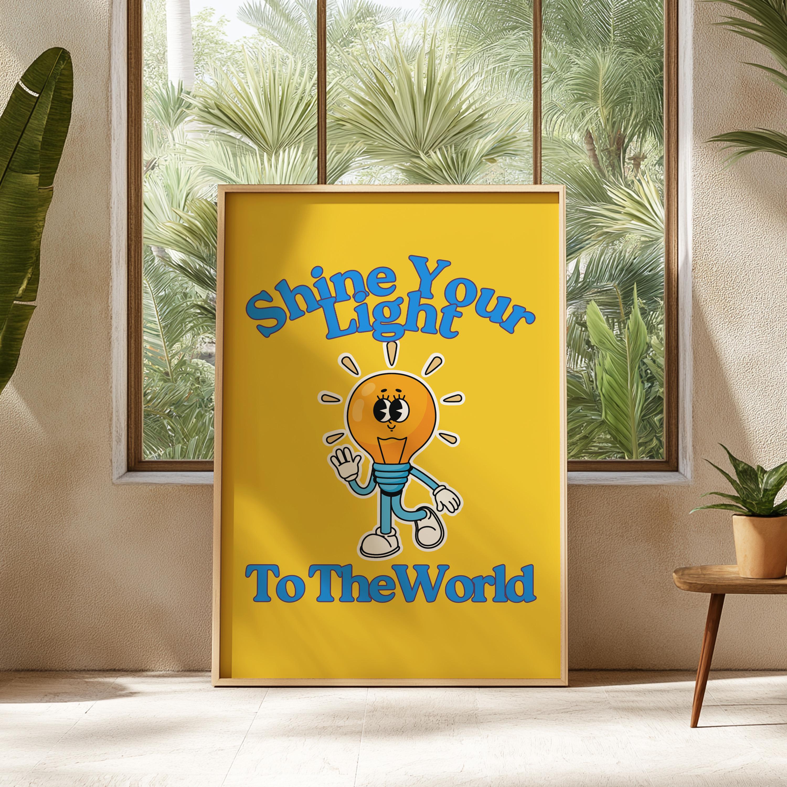 Kids Room Art Print - Cute Positive Cartoon Vintage Mascot Art, Downloadable Trendy Lightbulb Poster for Classroom Decor