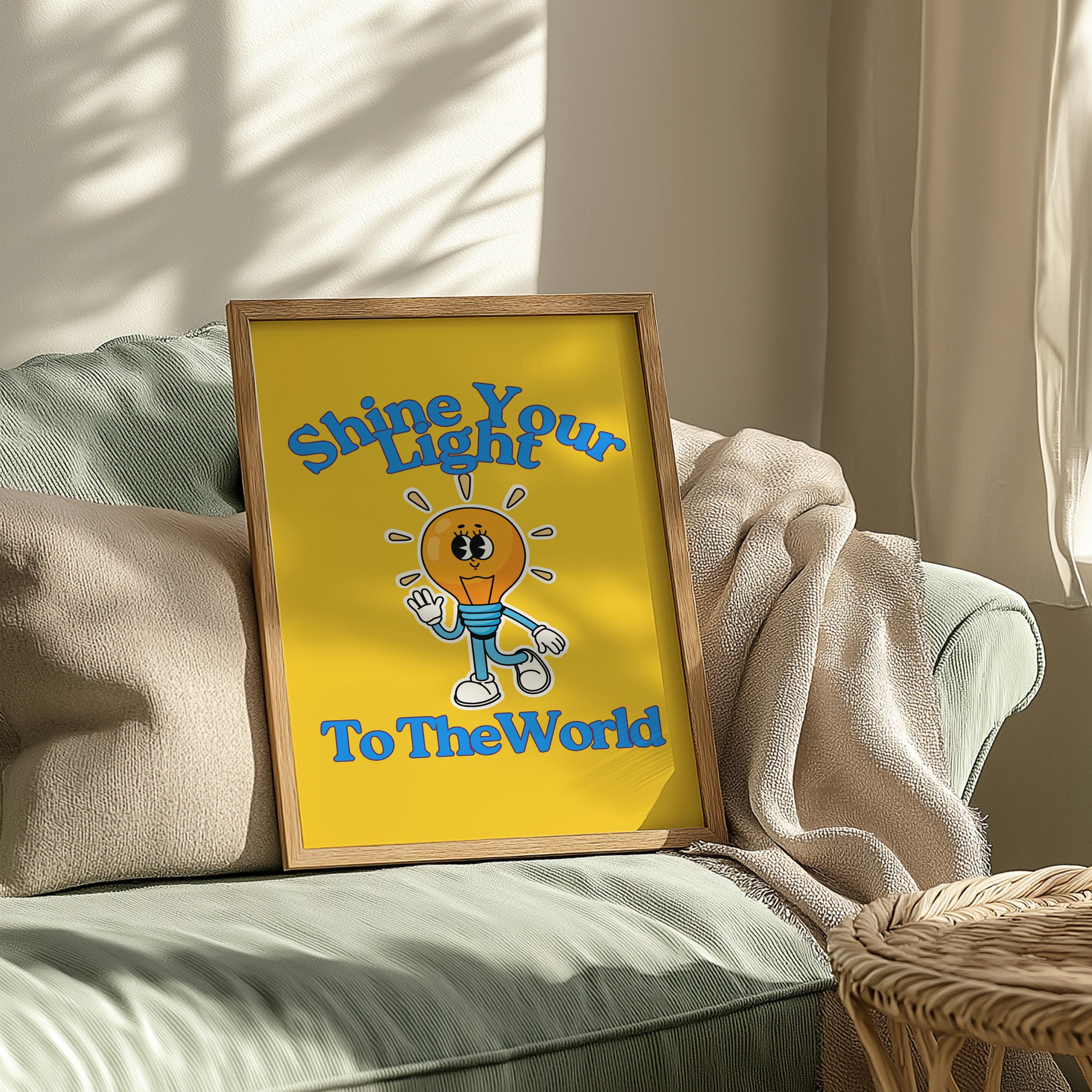 Kids Room Art Print - Cute Positive Cartoon Vintage Mascot Art, Downloadable Trendy Lightbulb Poster for Classroom Decor