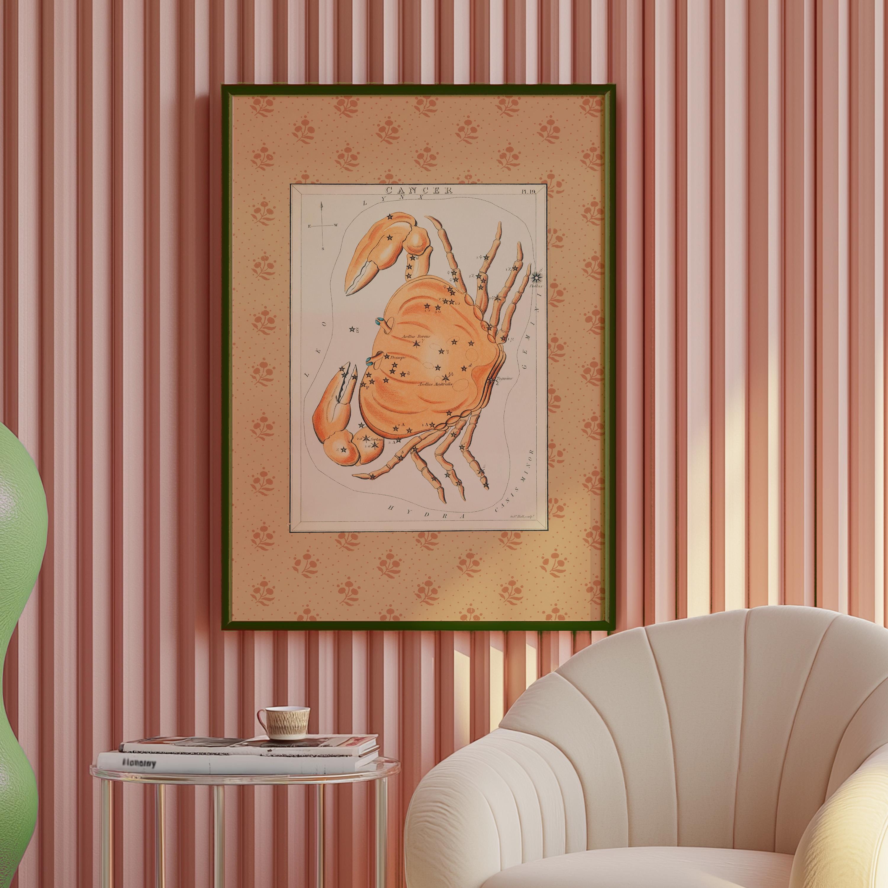 Cancer Poster - Vintage Astrology Wall Art, Cosmos Solar System Print, Stars Map Home Decor, Zodiac Art for Astrology Lovers