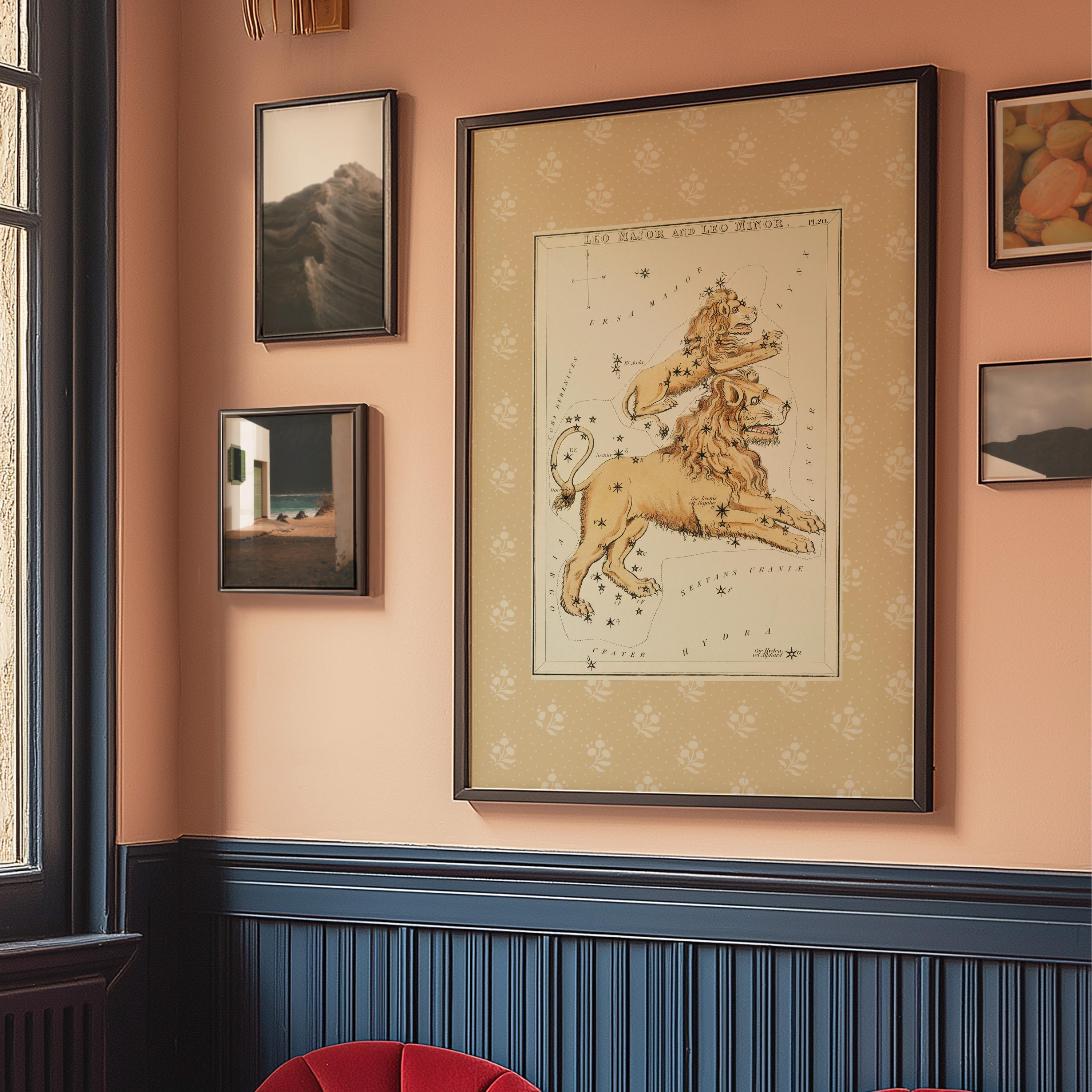 Astrology Art Print, Astrology Gift, Zodiac Gifts, Vintage Leo Poster,Antique Map, Vintage Map Print, Celestial Home Decor, Dark Academia
