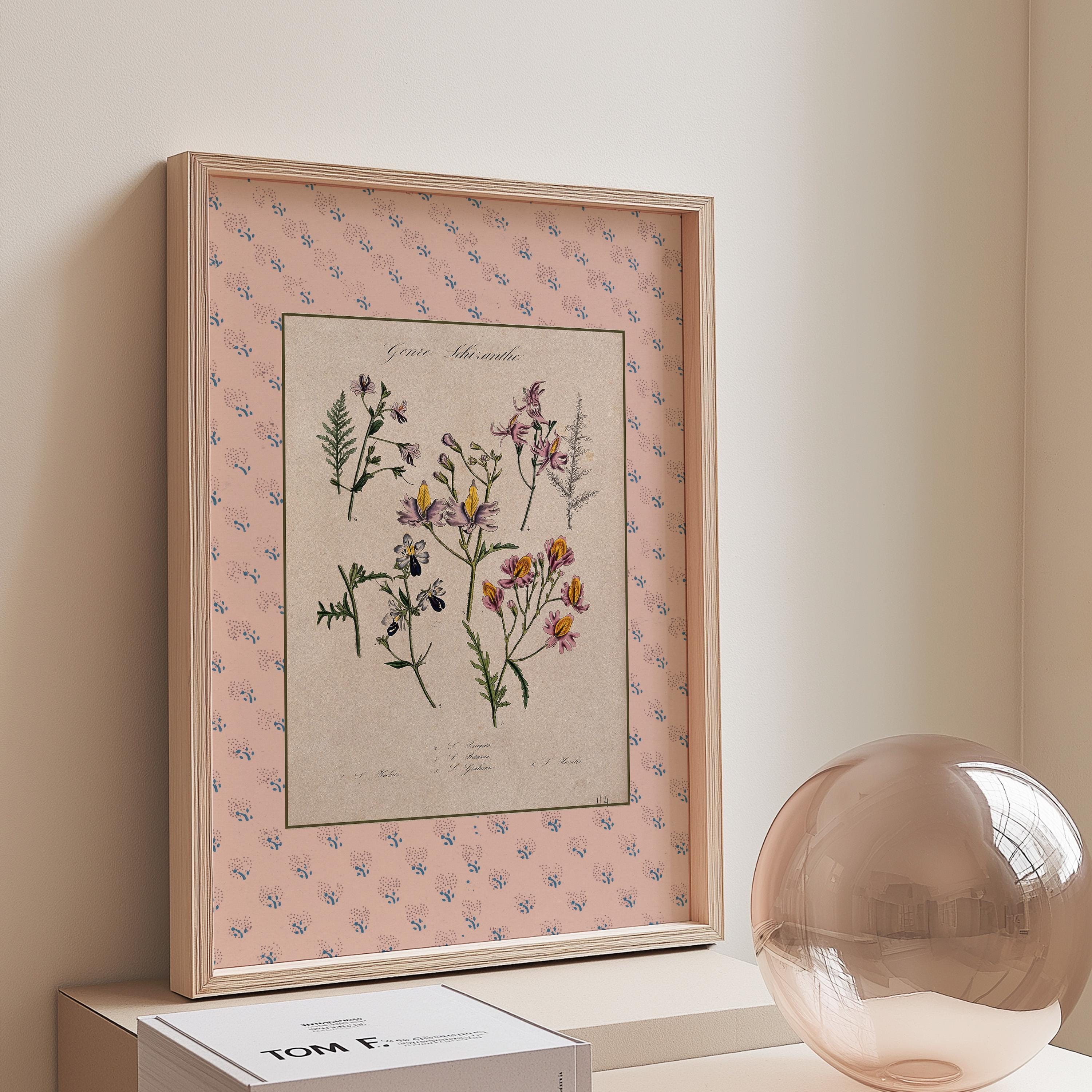 Vintage Botanical Prints, Block Print Floral Poster, Botanical prints, Antique Prints, Vintage Flower Art, Nursery Prints, Pink Prints