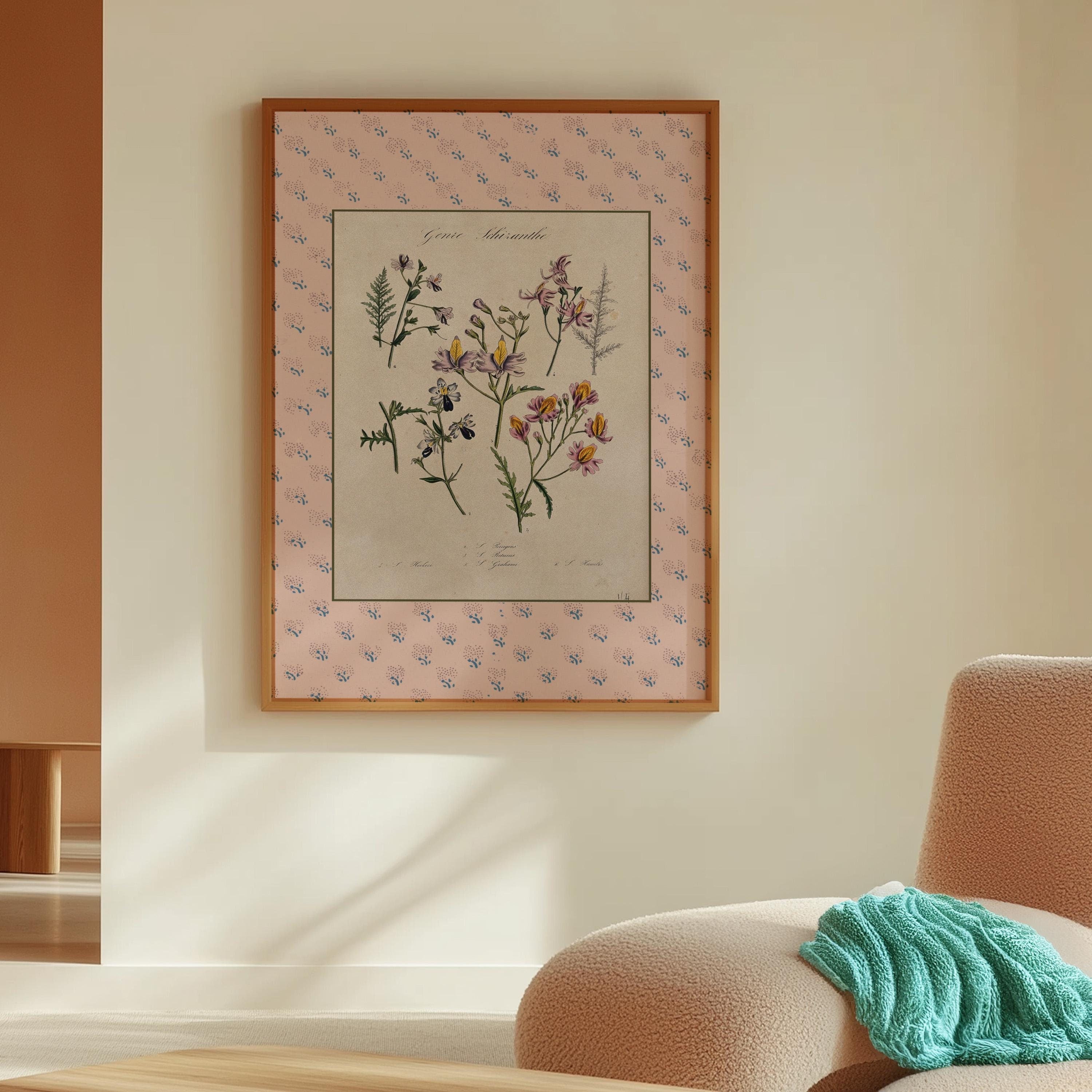 Vintage Botanical Prints, Block Print Floral Poster, Botanical prints, Antique Prints, Vintage Flower Art, Nursery Prints, Pink Prints