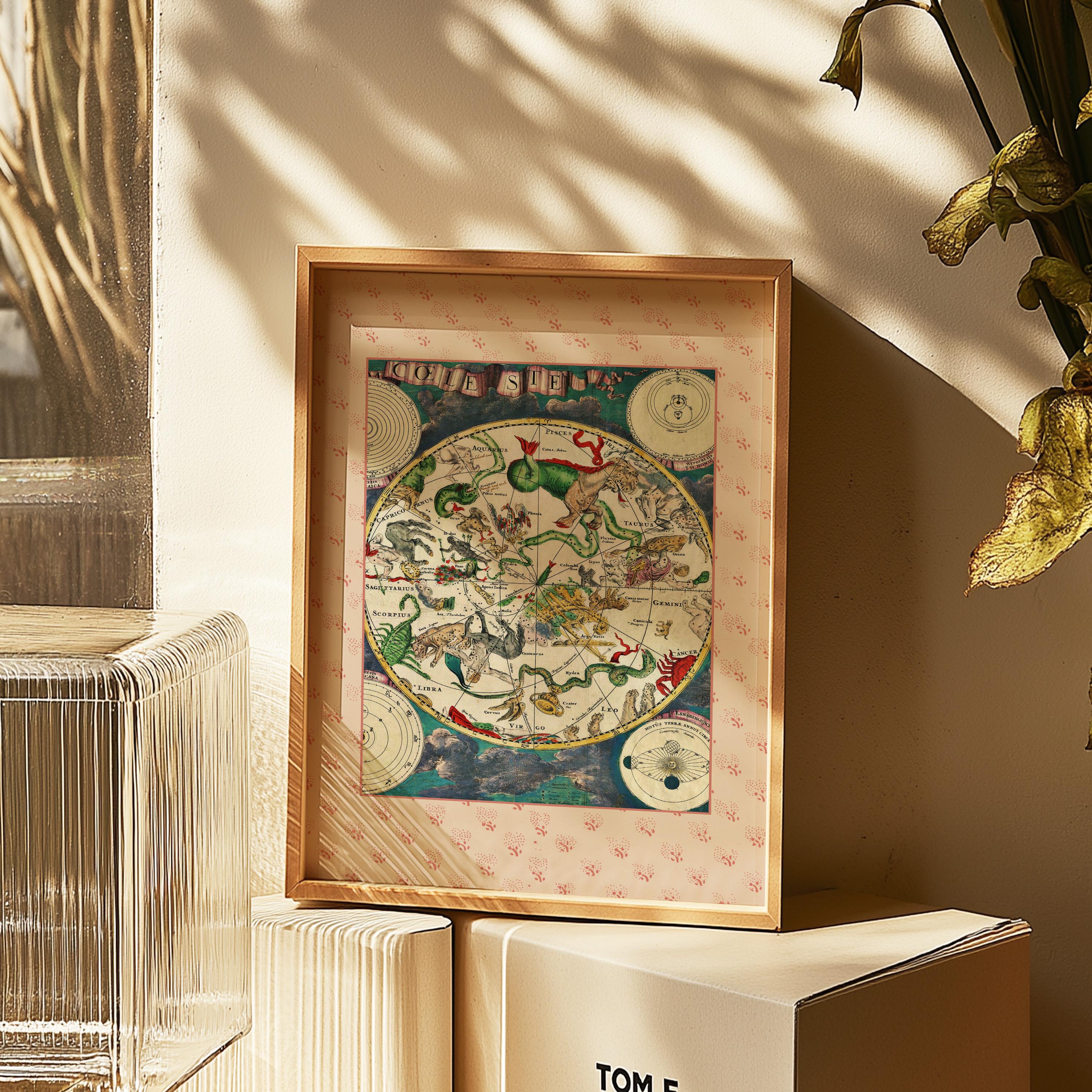 Zodiac Poster - Vintage Astrology Wall Art, Cosmos Solar System Print, Stars Map Home Decor, Zodiac Art for Astrology Lovers