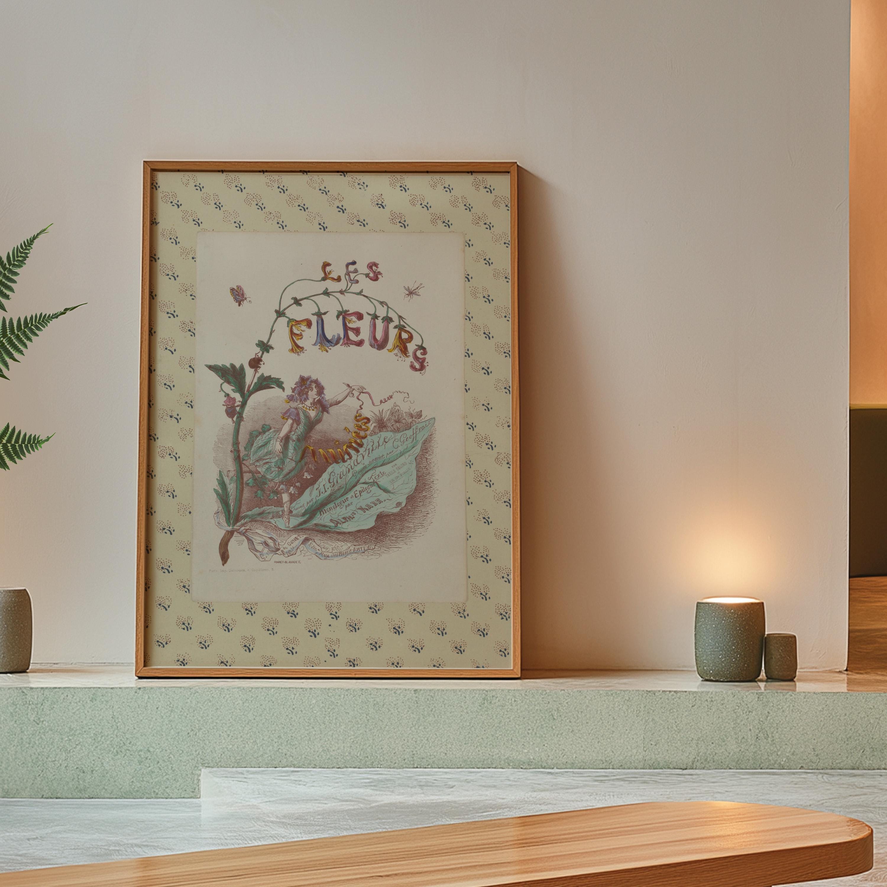 Vintage Prints: Pink Floral Poster & Antique Flower Art for Nursery Decor, Retro Wall Art Decor, Pink Vintage Art, Les Fleurs Antique Print