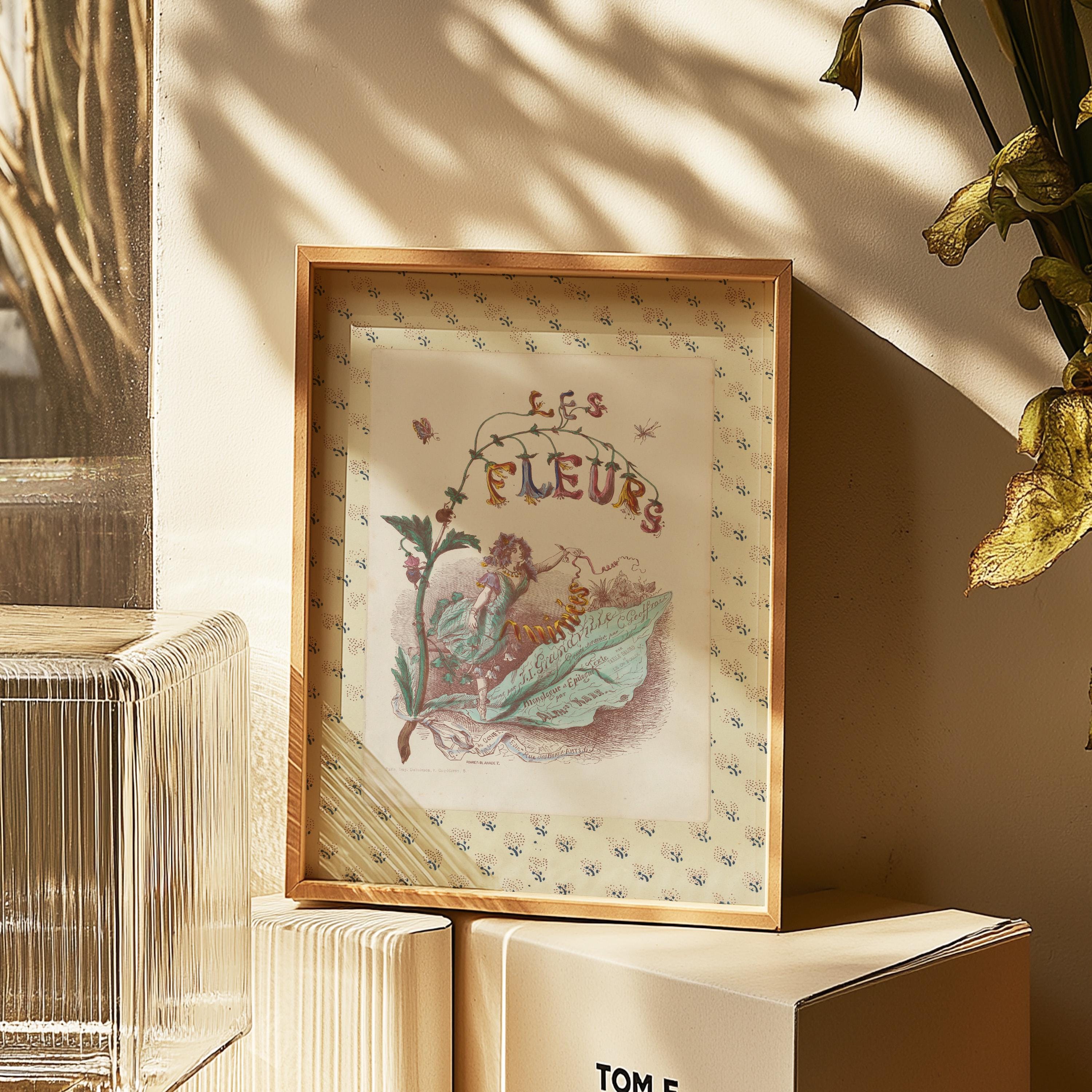 Vintage Prints: Pink Floral Poster & Antique Flower Art for Nursery Decor, Retro Wall Art Decor, Pink Vintage Art, Les Fleurs Antique Print