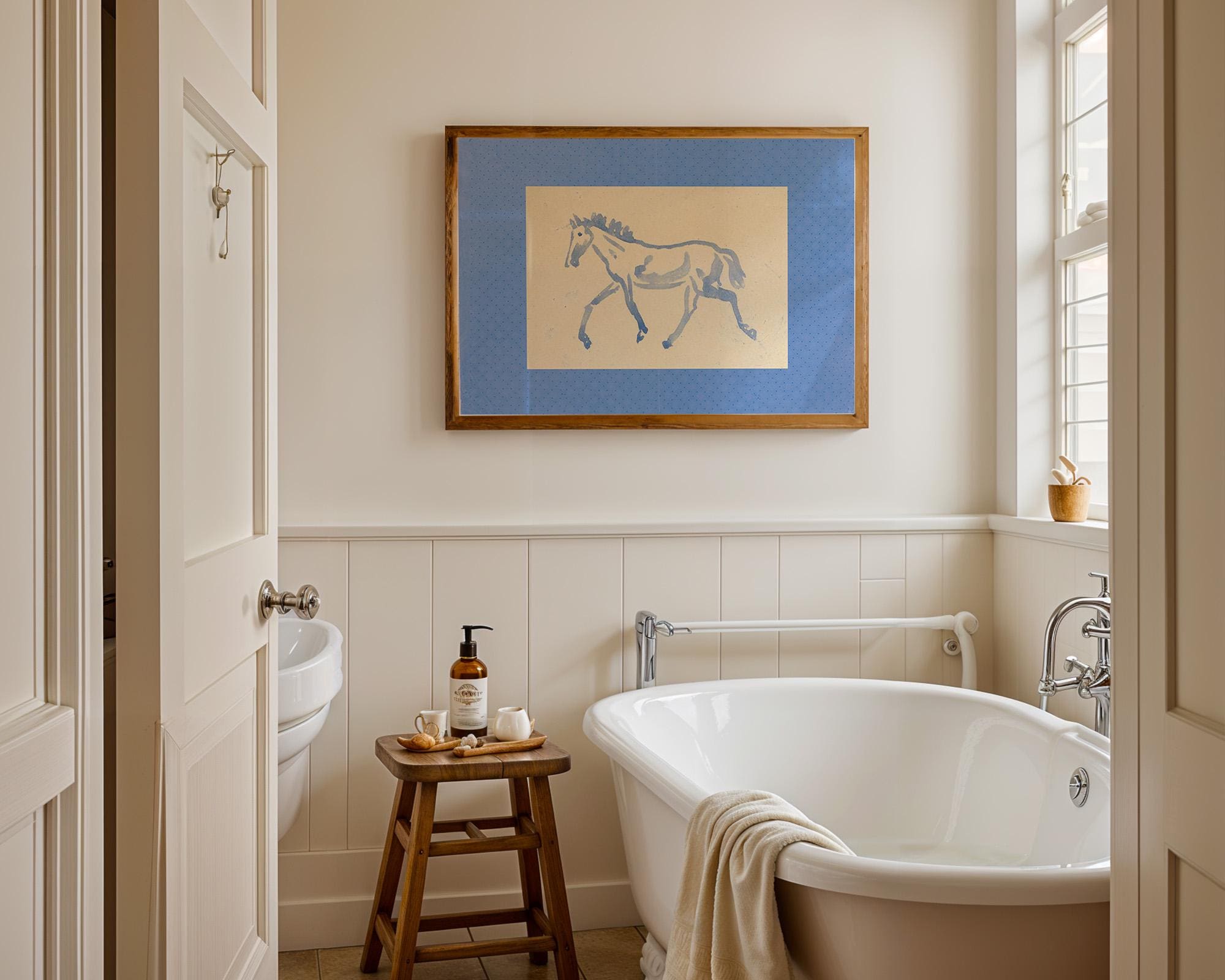 Vintage Horse Painting, Horse Portrait, Blue Horse Decor, Boys Room Decor, Watercolor Nursery, Equestrian, Farmhouse Decor, Fabric Mat