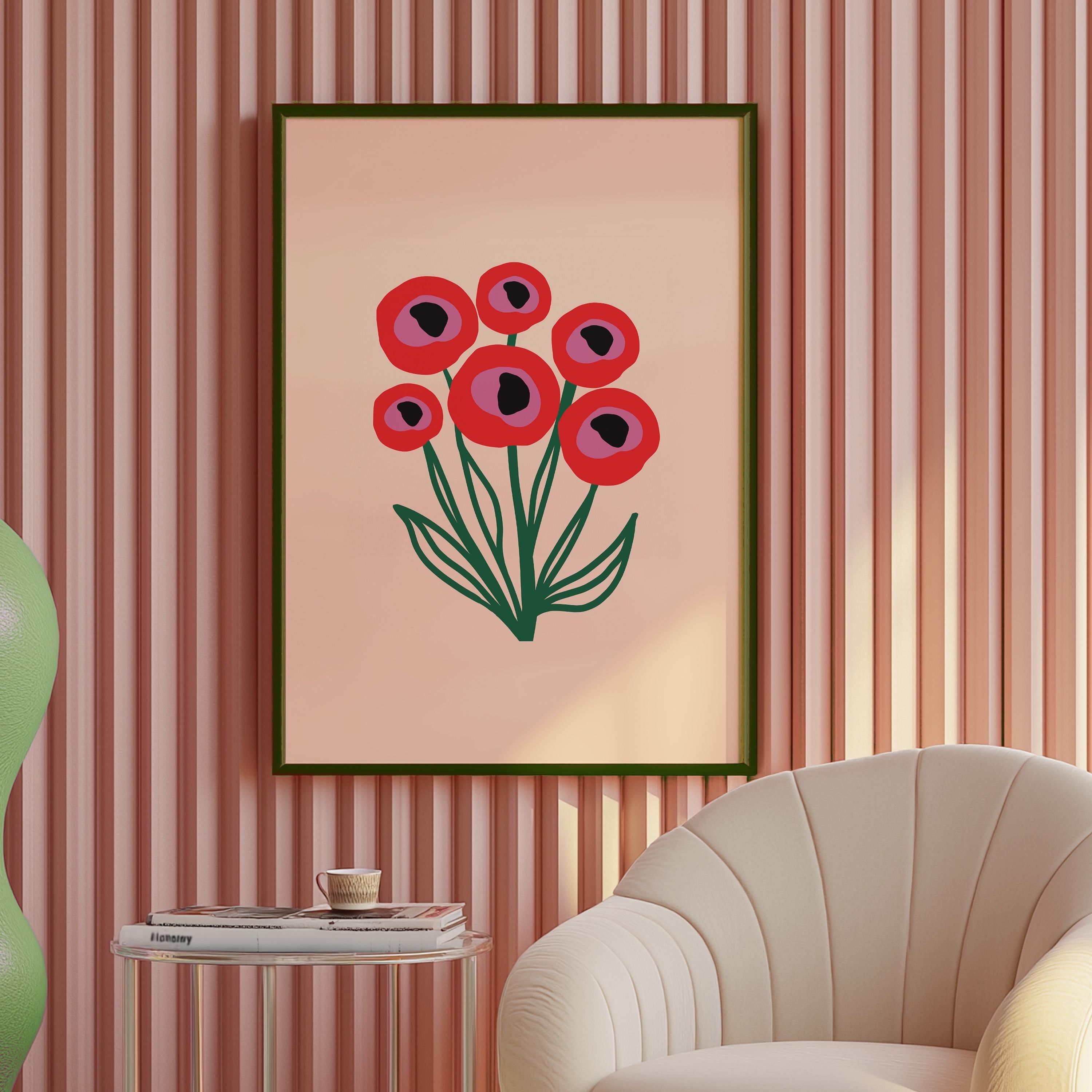Bouquet of Flowers, Floral Art, Bouquet of Peace, Floral Decor, Colorful Print, Girls Bedroom, Gift Idea, Inspirational Art, Minimalist Art