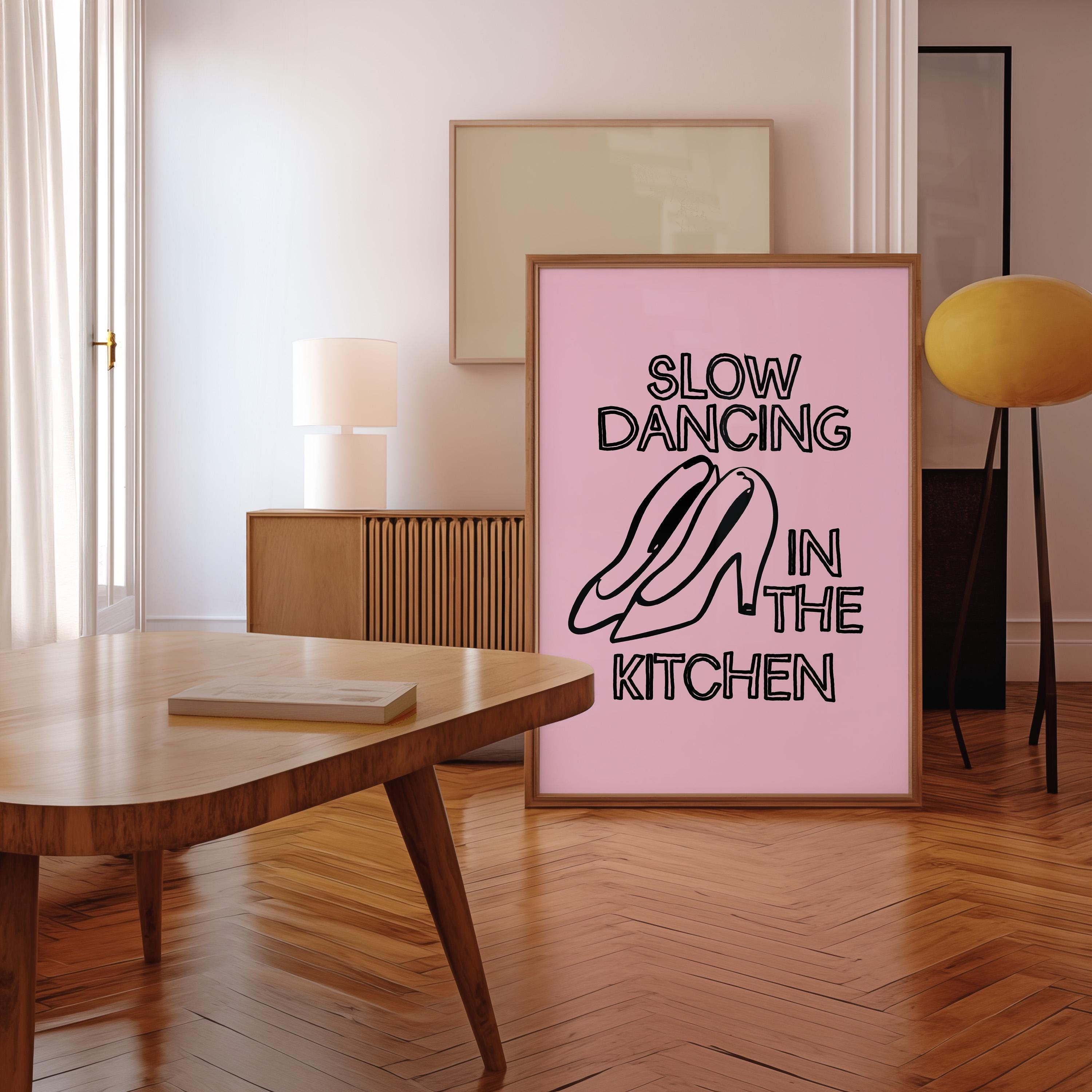 Slow dancing art print, this kitchen, pink Art, Apartment Art, Trendy Decor, Doodle Poster, Bar Cart, Kitchen Art, Girly Art Print