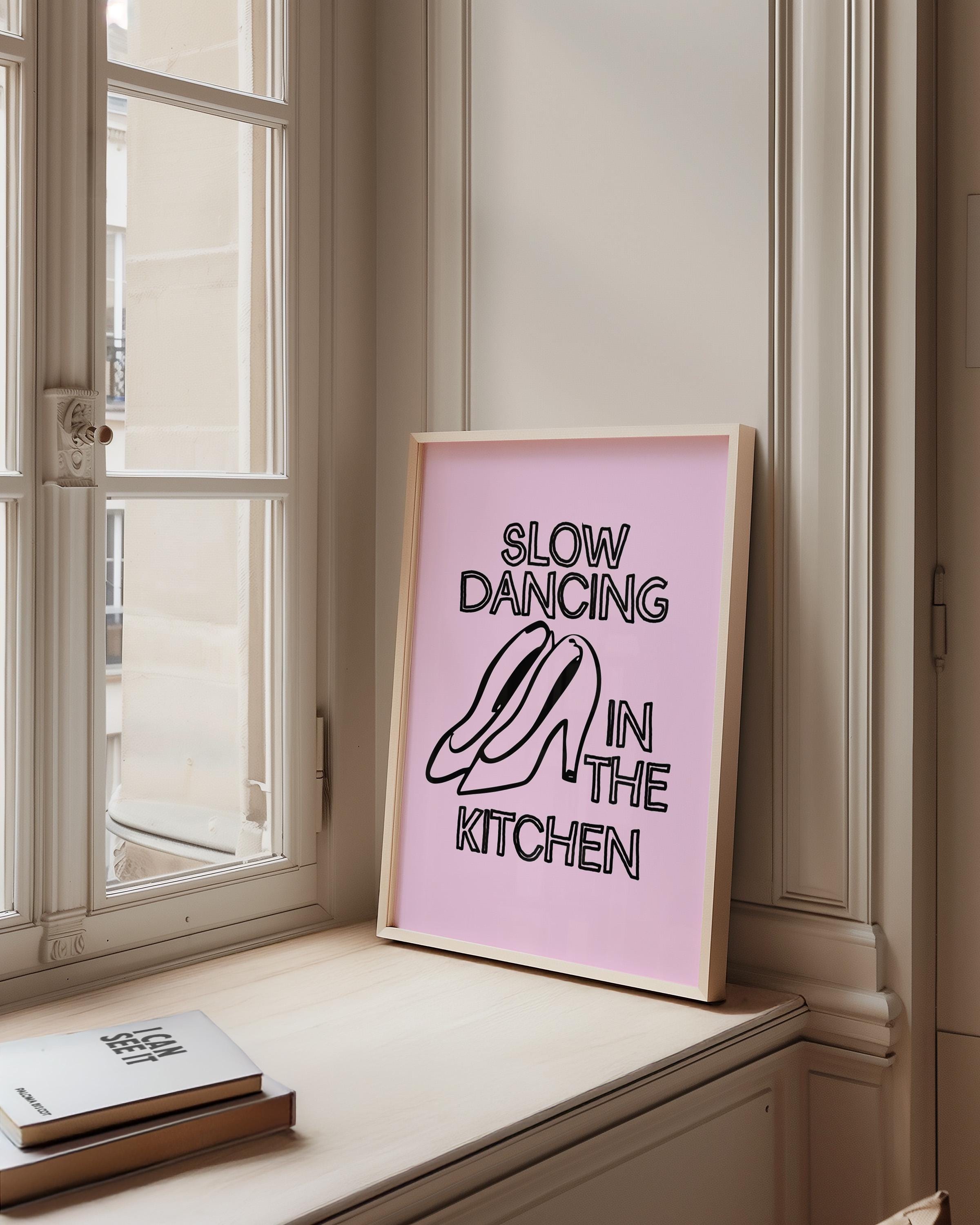 Slow dancing art print, this kitchen, pink Art, Apartment Art, Trendy Decor, Doodle Poster, Bar Cart, Kitchen Art, Girly Art Print