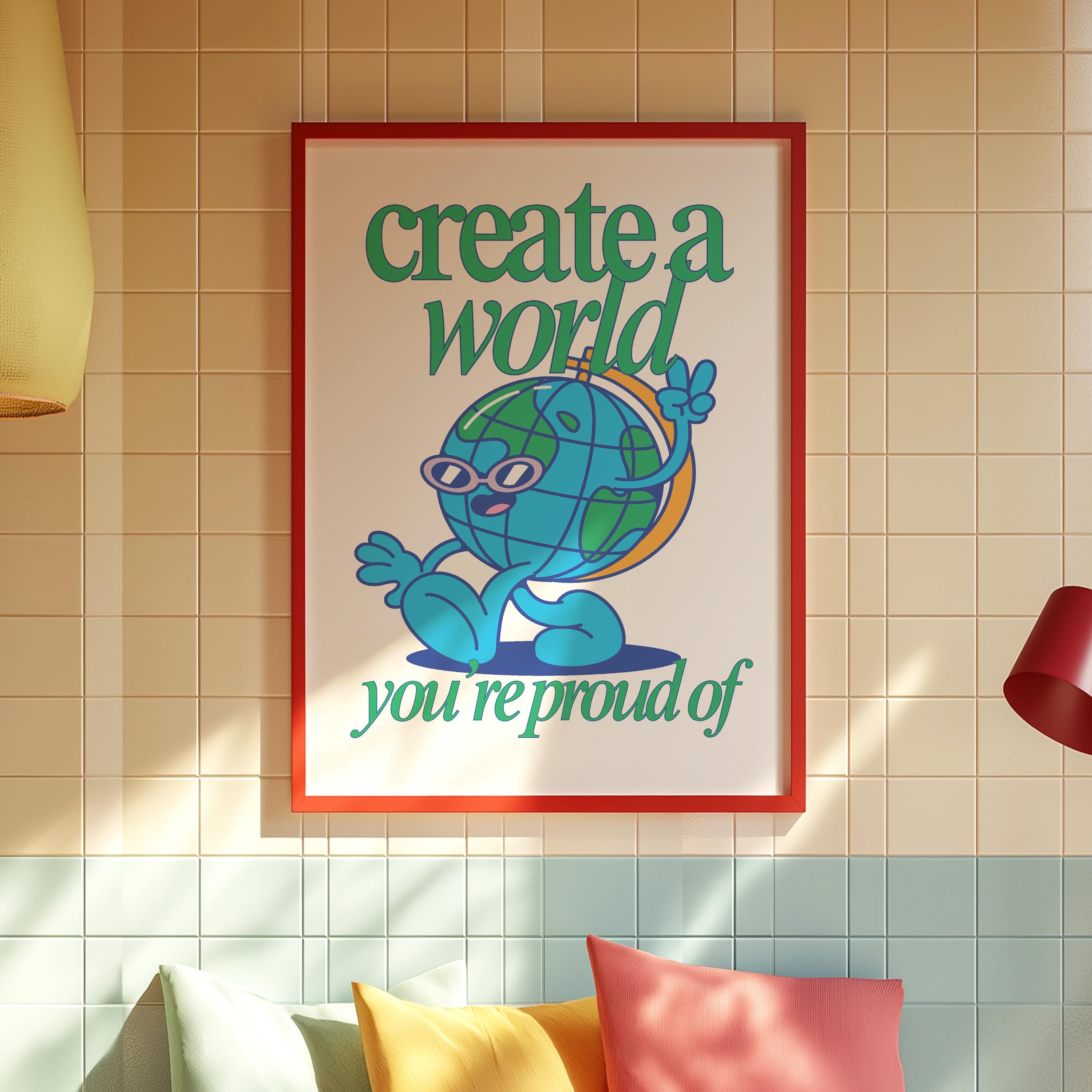 Cute Retro Character Print - Kids Room Poster, Fun Classroom Decor, Positive Vibes Wall Art, Earth & Science Art for Children