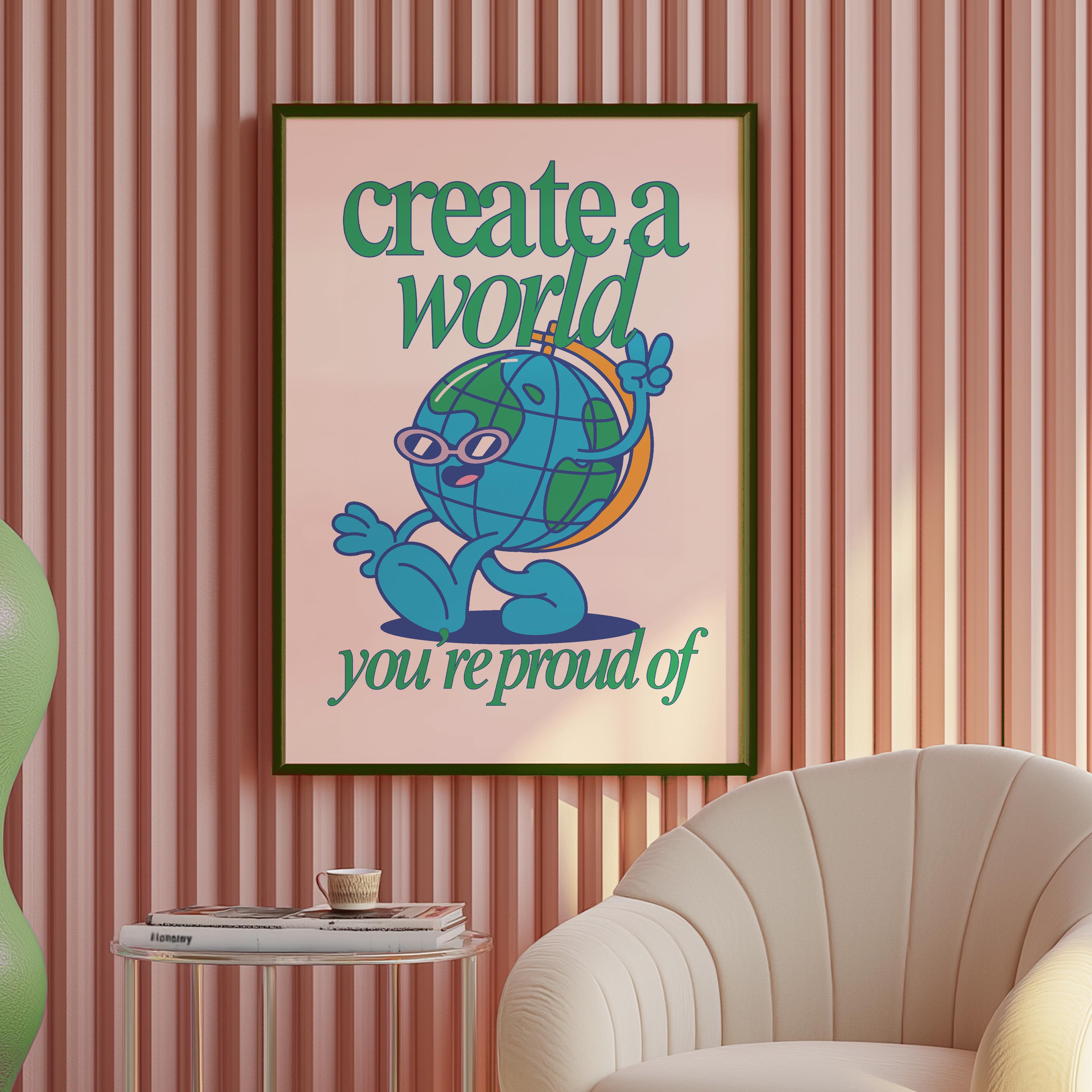 Cute Retro Character Print - Kids Room Poster, Fun Classroom Decor, Positive Vibes Wall Art, Earth & Science Art for Children