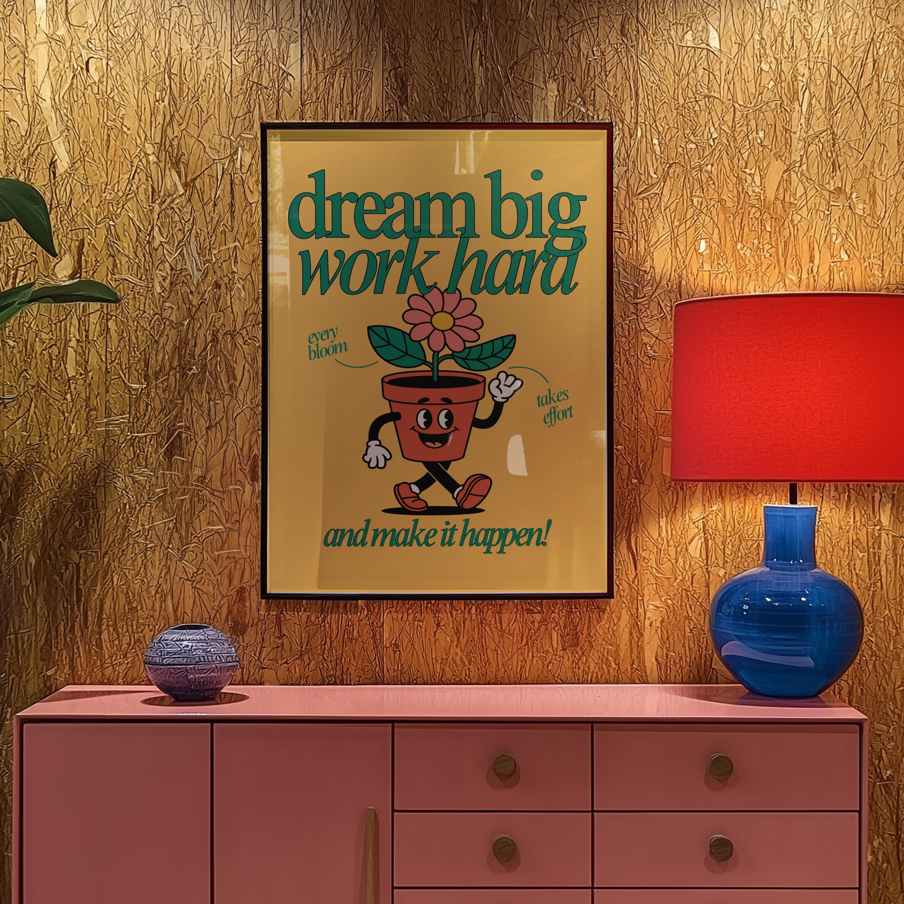 Classroom Art, Kids Room Art, Downloadable Print, Cartoon Art Print, Work hard Art Print, Trendy Posters, Vintage Mascot, Cute Positive Art