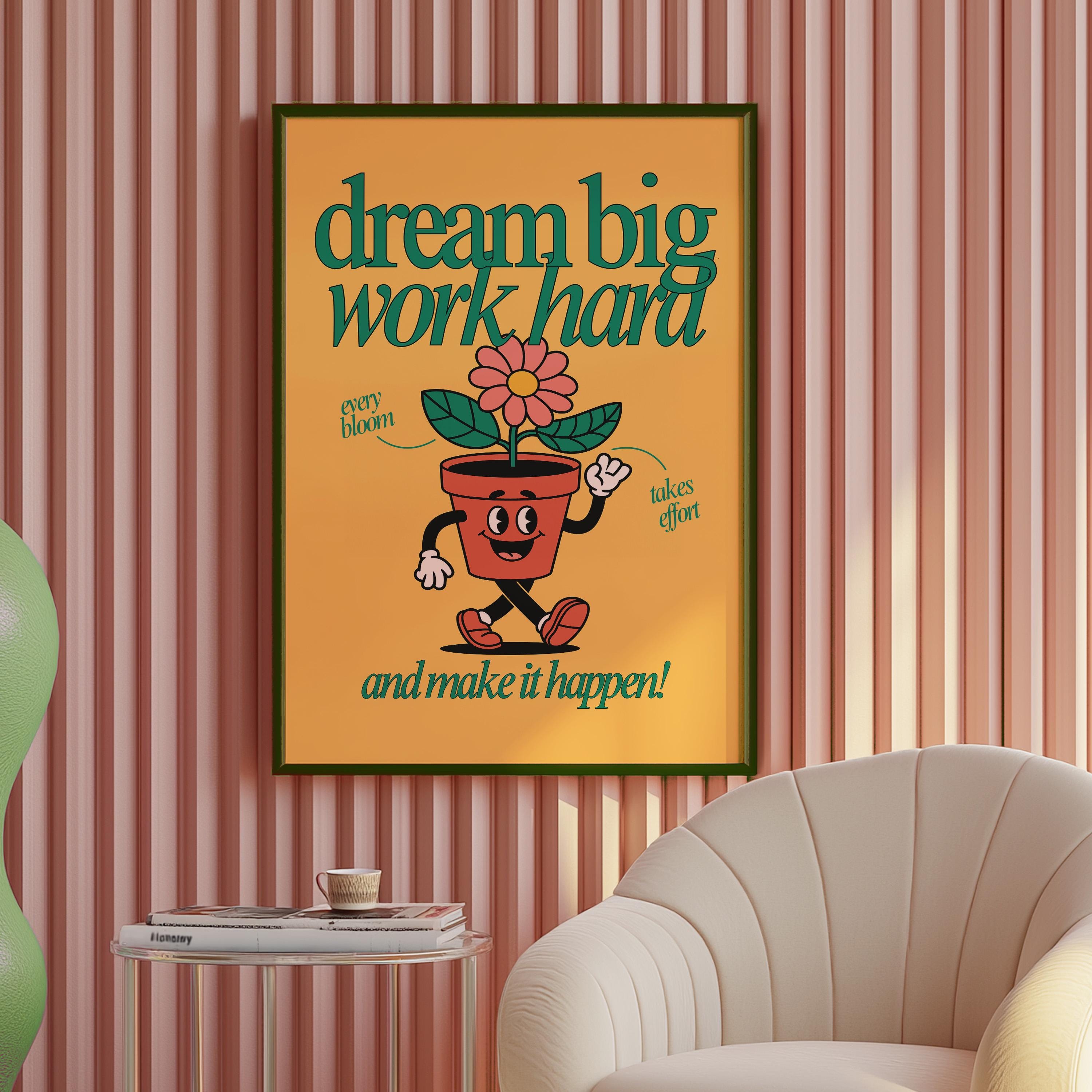 Classroom Art, Kids Room Art, Downloadable Print, Cartoon Art Print, Work hard Art Print, Trendy Posters, Vintage Mascot, Cute Positive Art