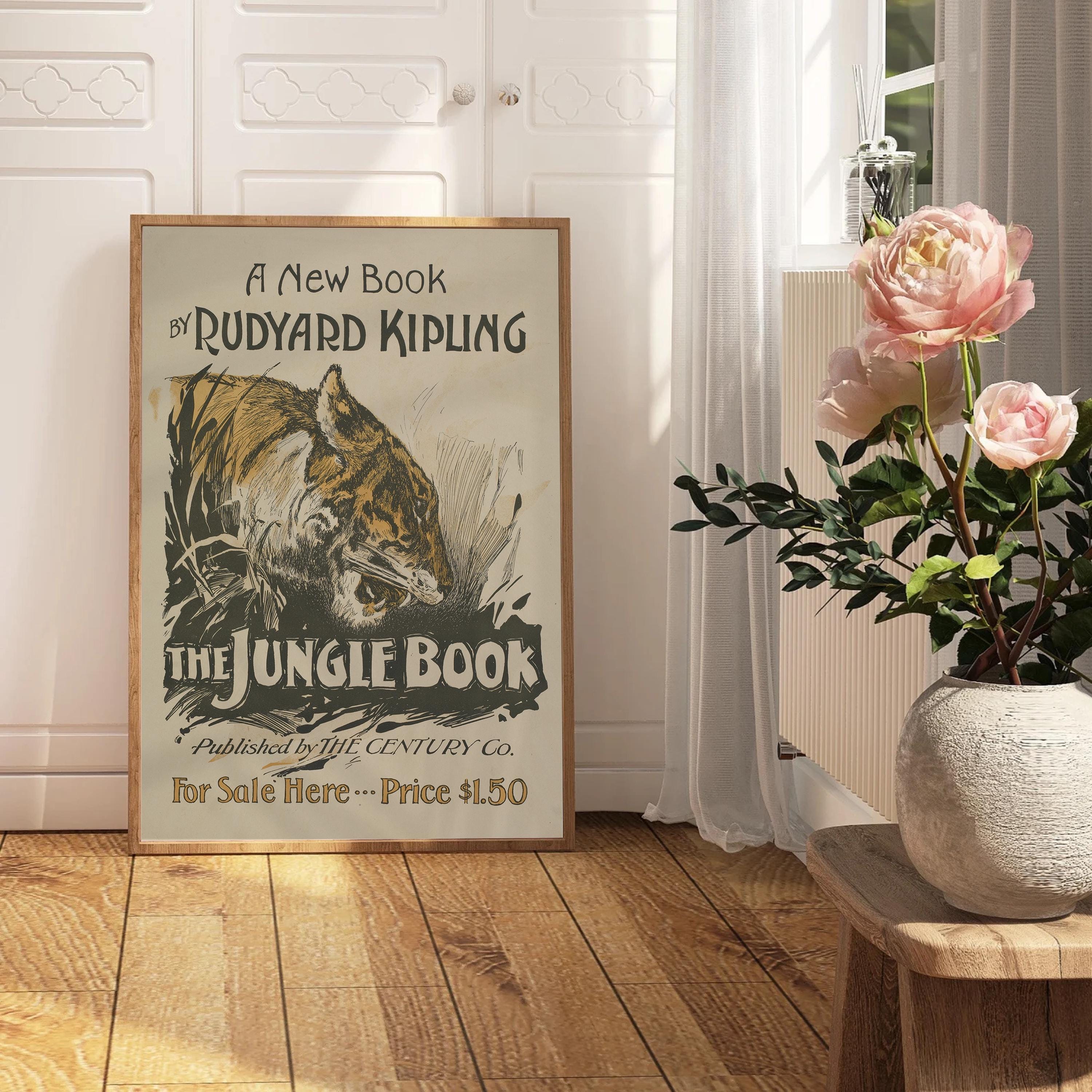 Jungle Book art, book cover art, book cover poster, vintage art print, kids room decor, nursery poster, animal room decor, animal art